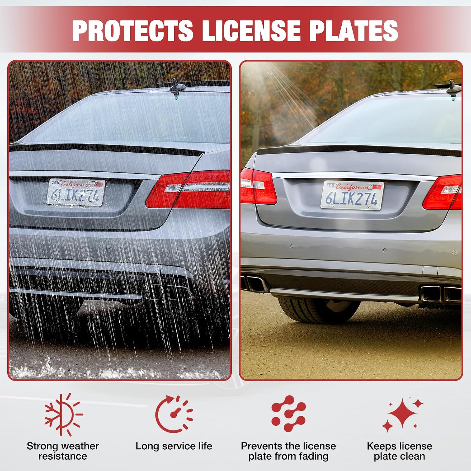 Bubble License Plate Cover 2 Pack, Clear License Plate Protector 12.24 * 6.22’’ Universal, Plate Cover for Car Transparent Colorless Plastic, Car Plate Cover Front/Rear with Screw Washer Nut