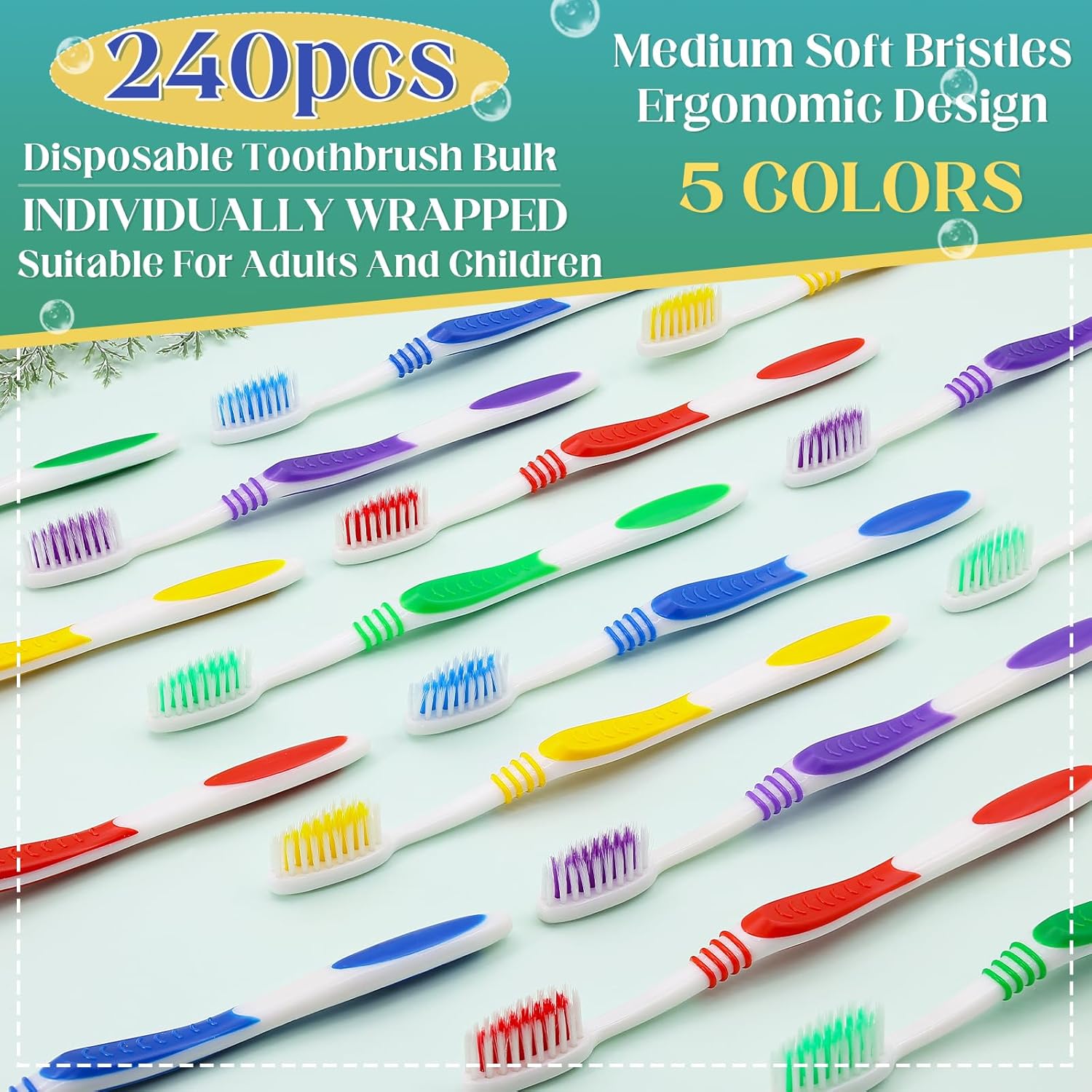 Comdian 240 Pcs Toothbrush Bulk Disposable, Travel Toothbrushes Pack, Soft Bristle Individually Wrapped and Good Cleaning for Kids, Adult and The Elderly. Suitable for Hotel, Travel, Home, Donated