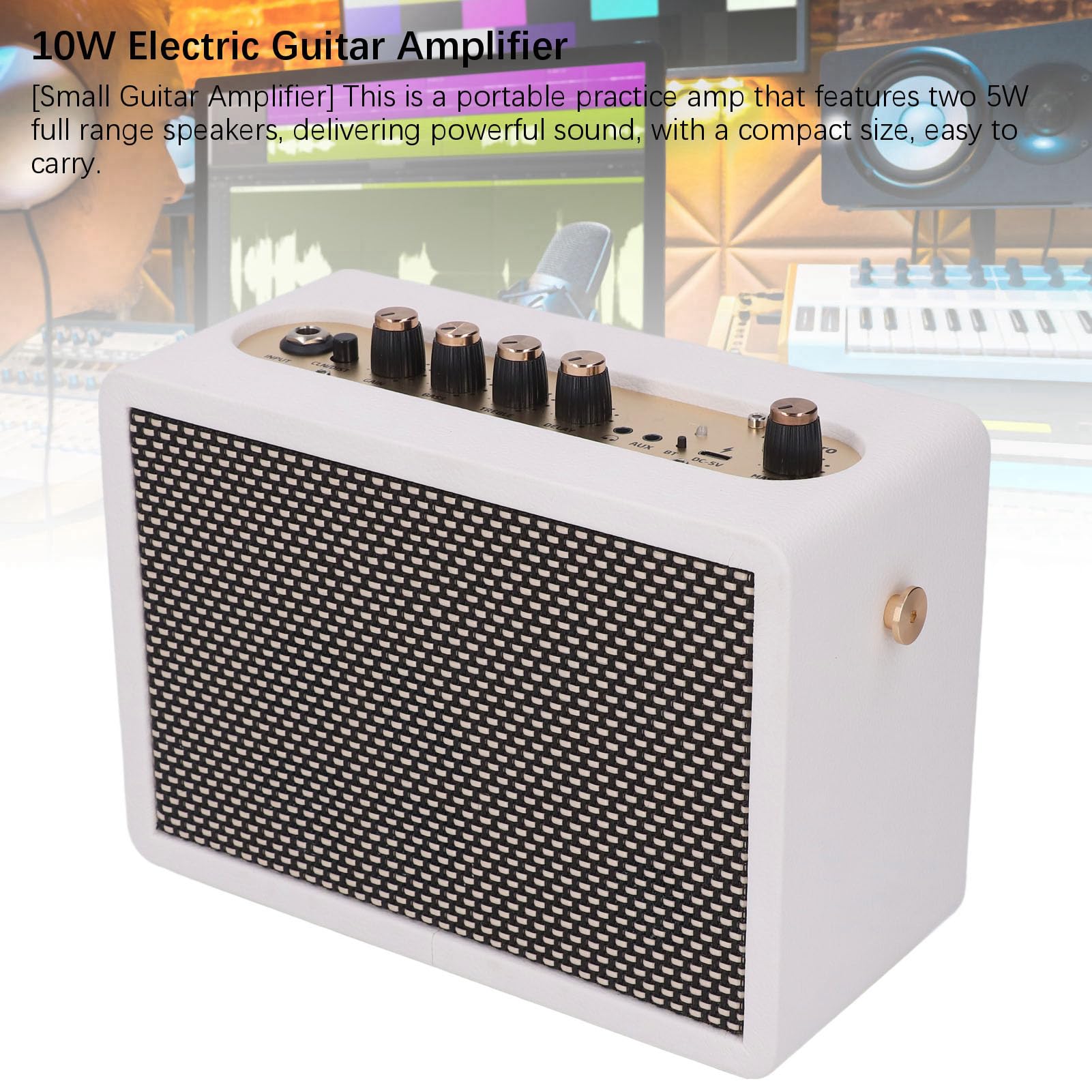 Kadimendium Piccolo Amplificatore per Chitarra Elettrica Portatile a Doppio Canale da 10 W per Chitarristi in Legno di Faggio