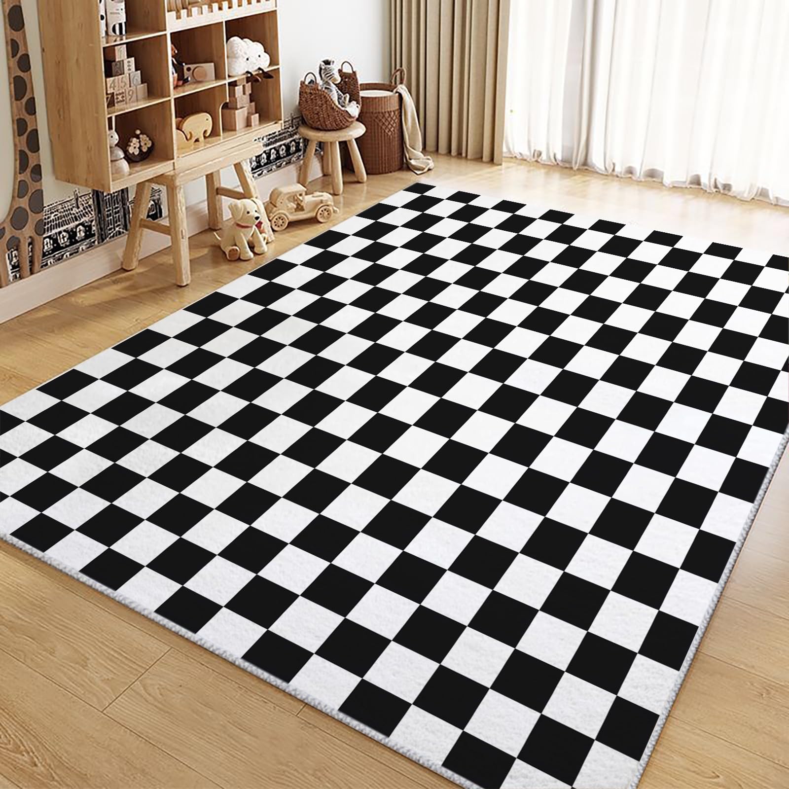 Générique Tapis de Chambre 80x150cm Damier Noir Et Blanc Tapis Salon Doux à Poils Courts, Tapis Antidérapant Tapis Lavable en Machine, Tapis de Plancher pour Intérieur Exterieur