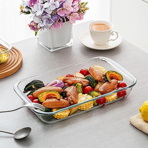 Miniatura 5 de Juego de platos de vidrio para hornear, 3 piezas rectangulares para almacenamiento de alimentos y preparación de comidas