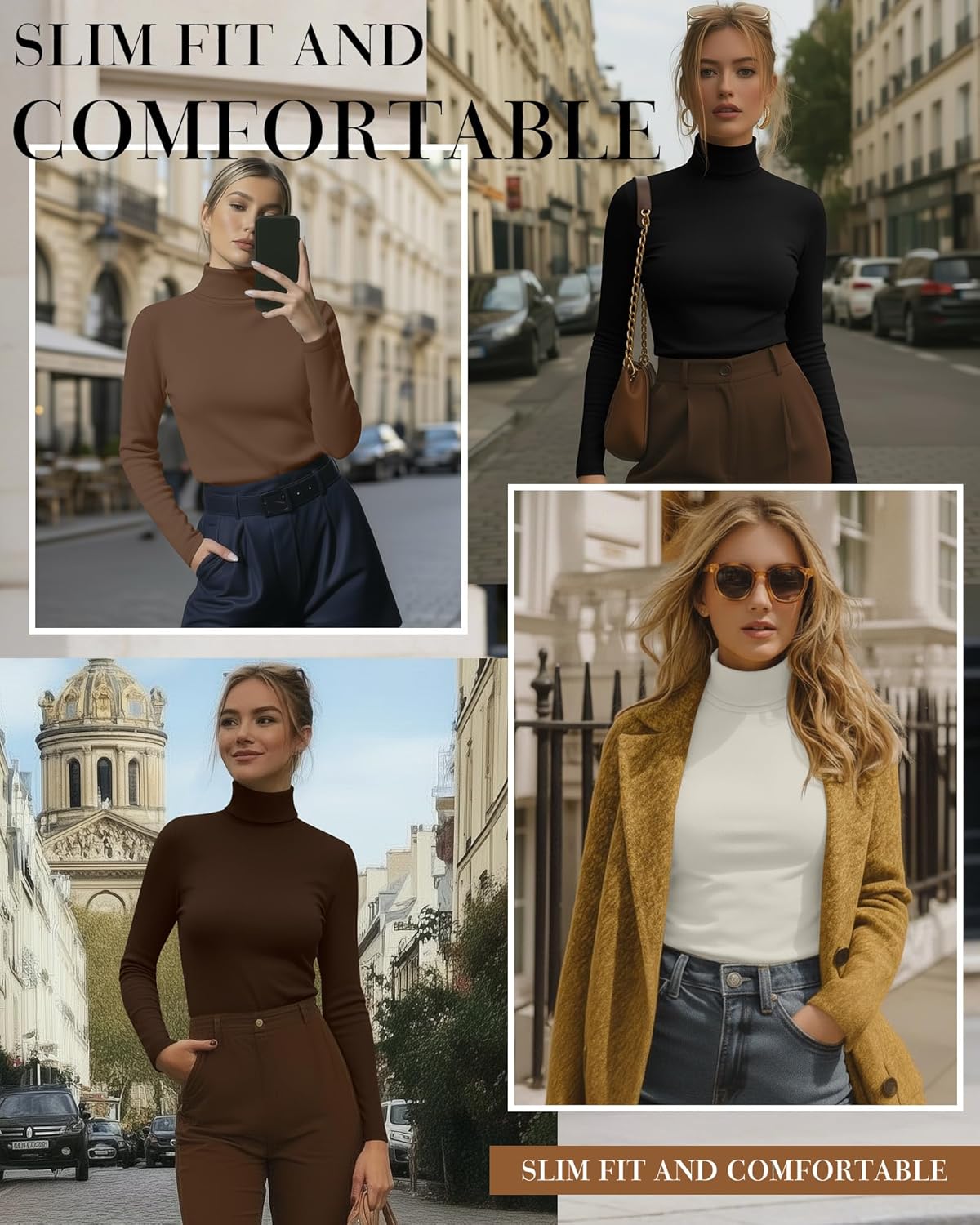 Huukeay 4 Packs Women's Turtleneck Tops Long Sleeve Shirts Mock Turtleneck Basic Tees Lightweight Slim Fit Casual Undershirt - Image 2