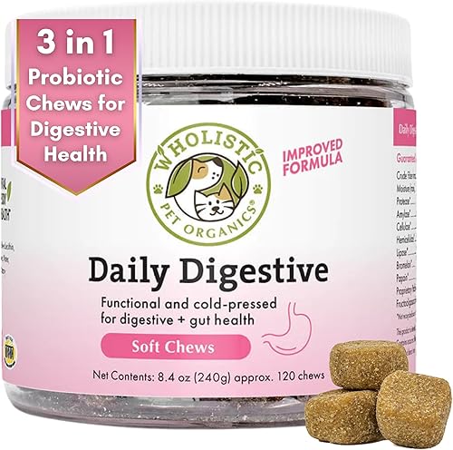 Wholistic Pet Organics Probióticos para perros y enzimas digestivas masticables probióticos para perros salud digestiva suplemento inmunológico para