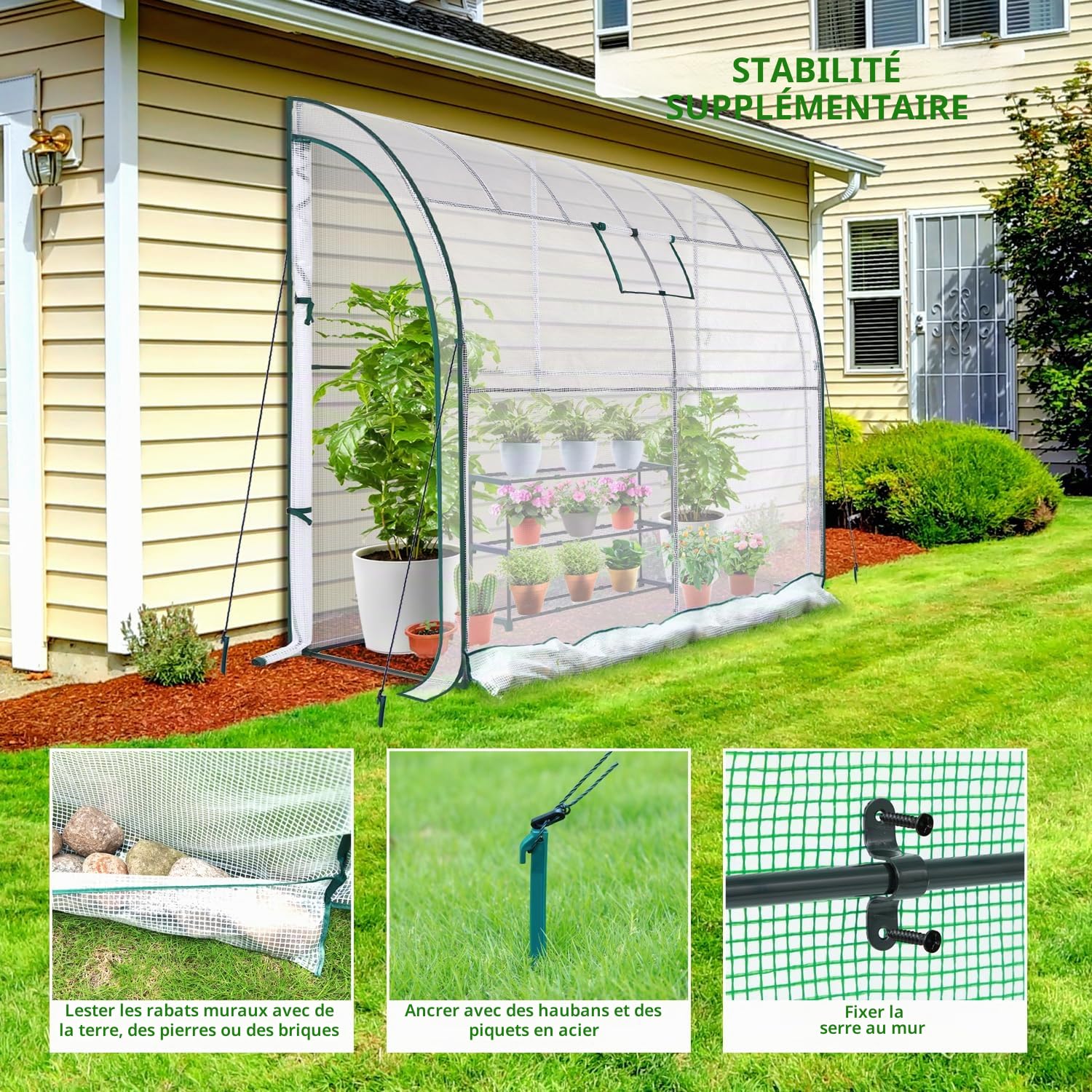 Ohuhu Serre à tomates - Avec support de plantes à 3 étages - Avec film grillagé résistant aux UV - Pour plantes en pot - 200 x 100 x 210 cm - Blanc