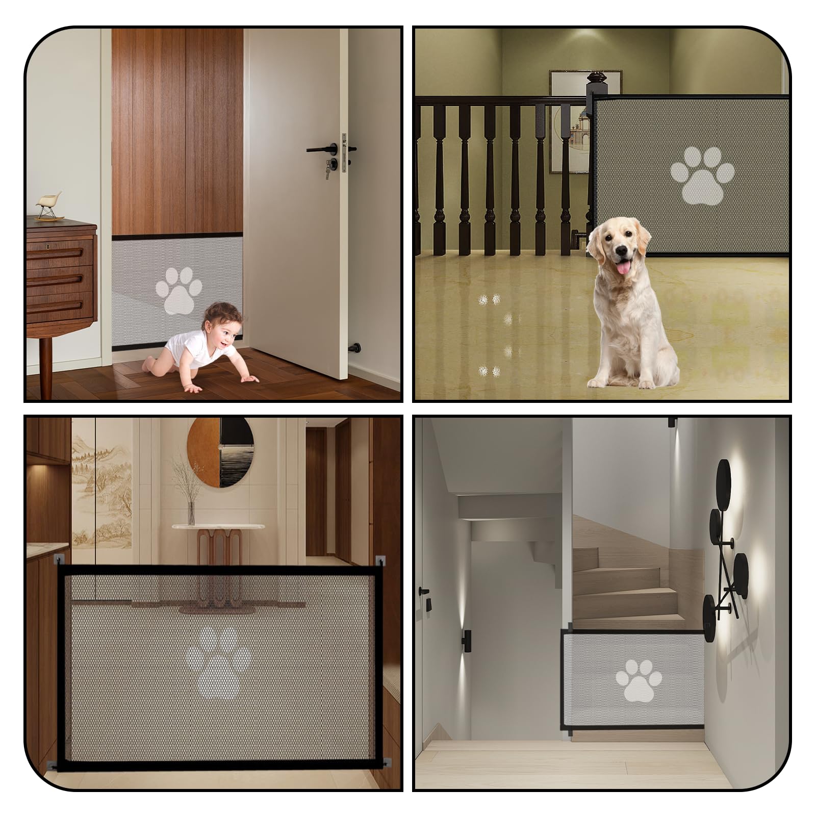 Barrière de Sécurité 110x78CM, Barriere de Securite Chien Résistante à l'usure et à la Déchirure, Barrière de Sécurité Chien sans Percage Adaptéee aux Escaliers, Couloirs, Cuisines