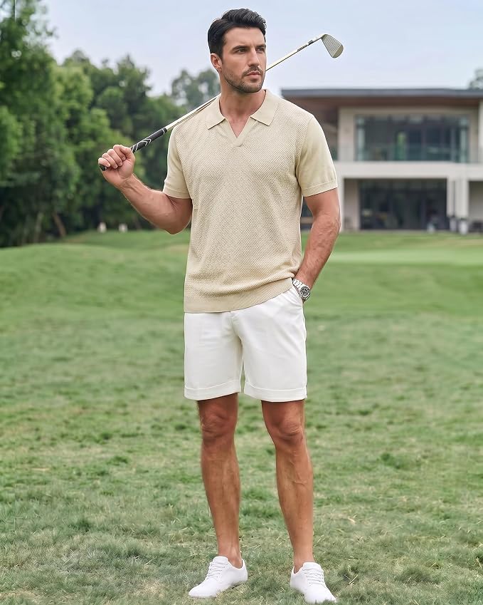 Camiseta polo para hombre manga corta tejido con cuello plisado miniatura 5