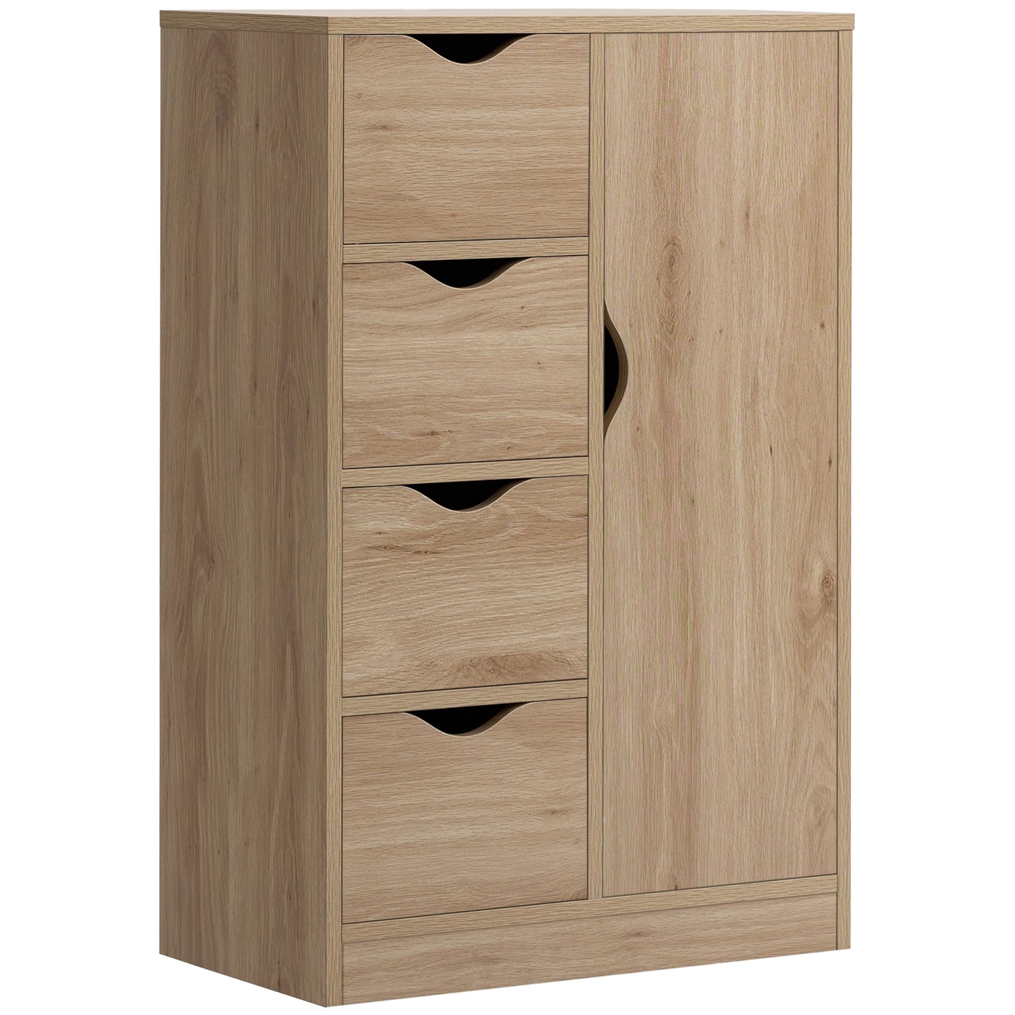 HOMCOM Bathroom Floor Cabinet Freestanding Storage Unit 4 Drawers Natural | Door Cupboard, for Living Room, Kitchen, Bedroom