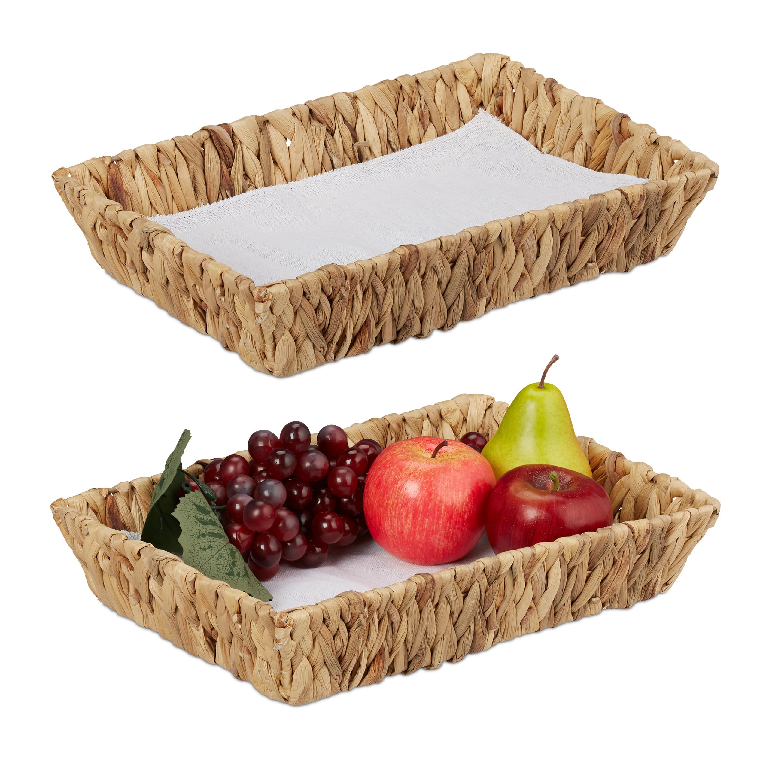 Relaxdays Corbeille à Fruits, Lot de 2, Panier déco pour Fruits, Pain, etc., Jacinthe d’Eau, HxLxP : 7x34x24 cm, Nature