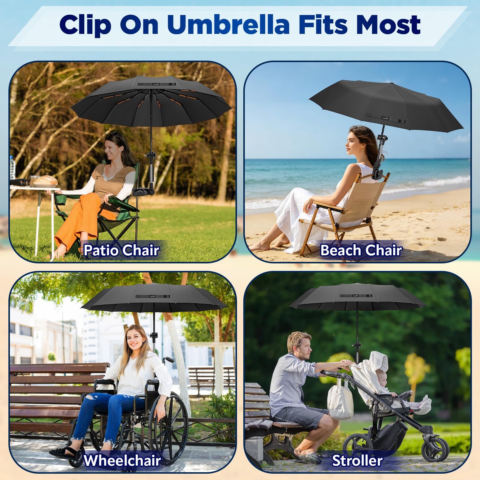 ZOMAKE Ombrellone per Sedia con Morsetto Clip, Parasole per Sdraio Mare, Ombrello per Sedia da Spiaggia