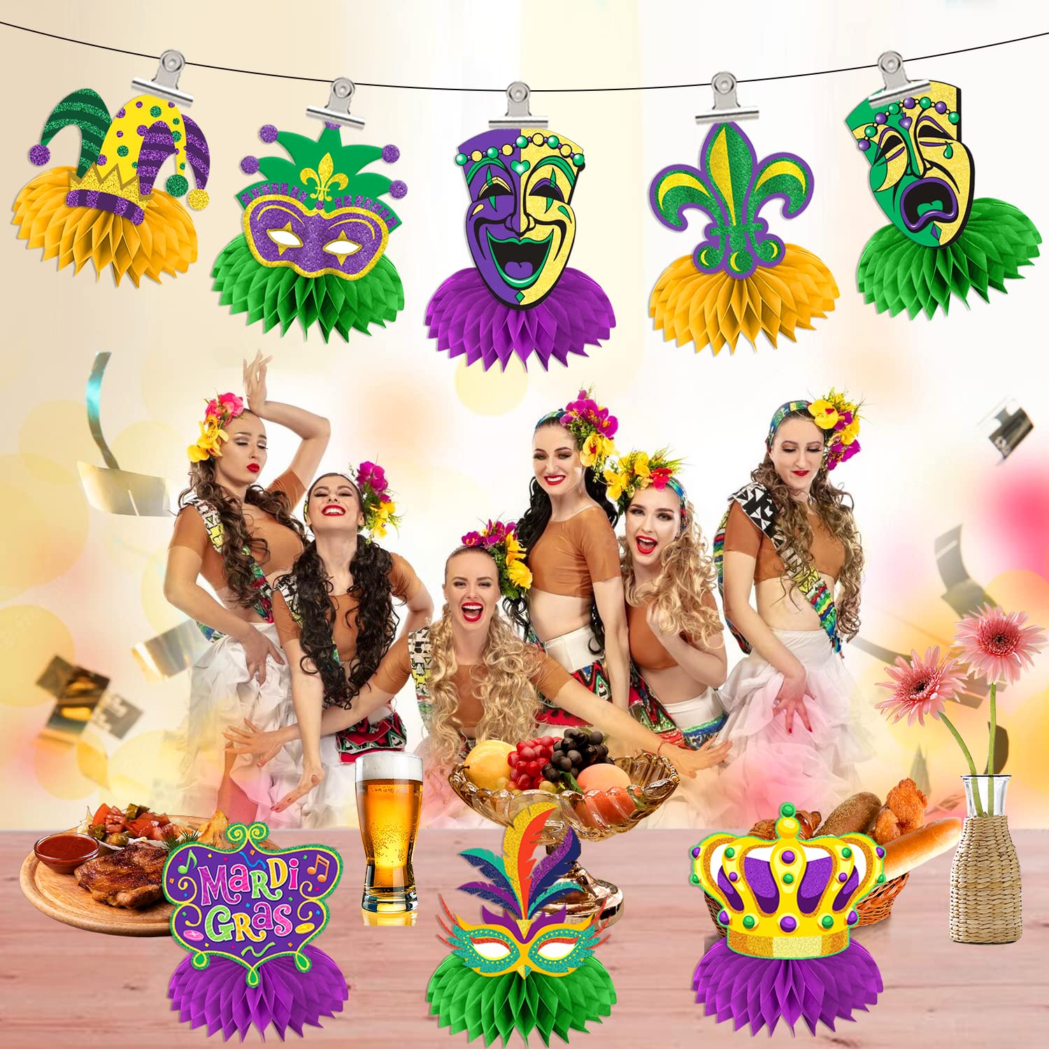 Mardi Gras Party-Dekorationen – 8 Stück Waben-Tischaufsätze – 3D Karnevals-Deko Für Jungen & Mädchen