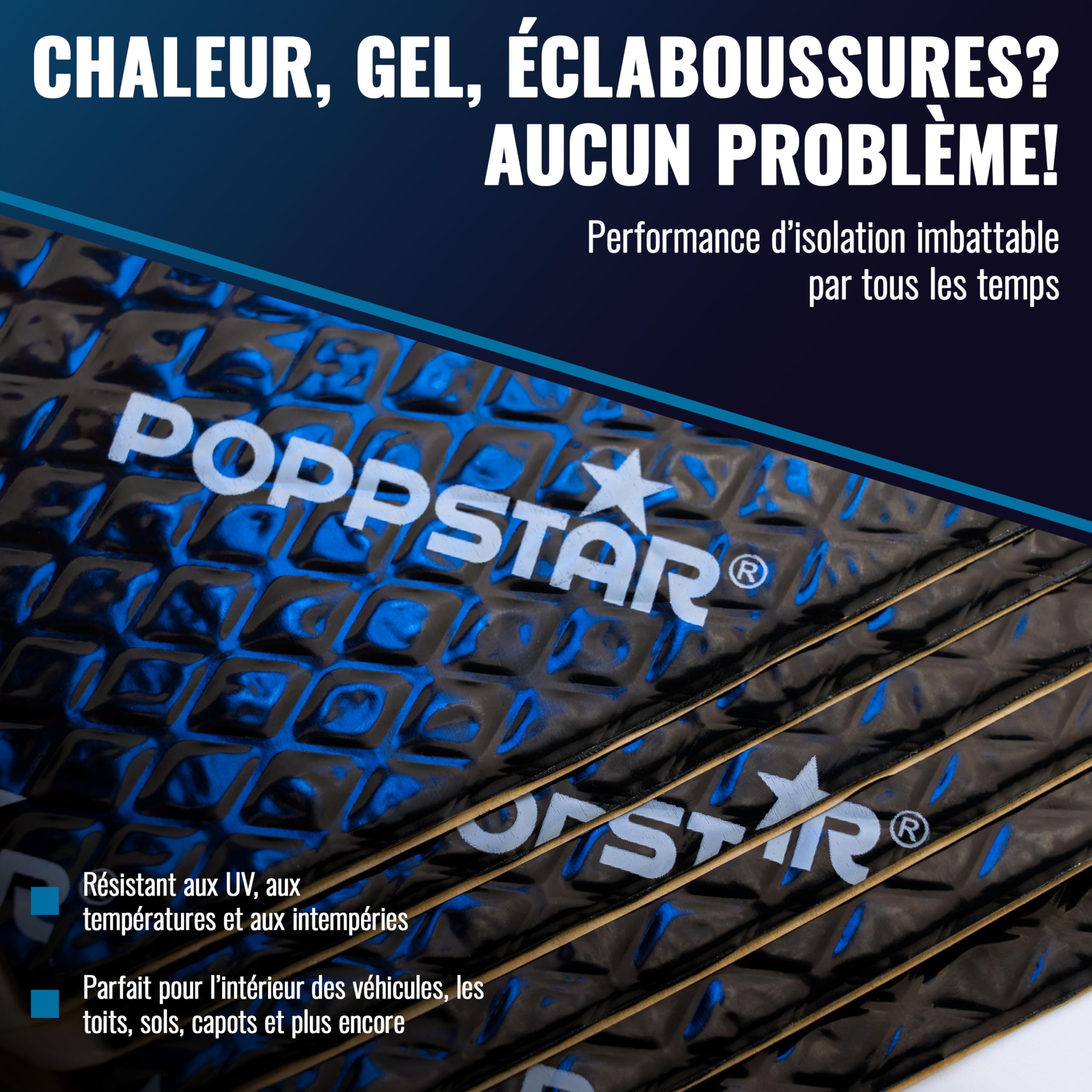 Poppstar Alubutyl Isolant phonique voiture autocollant (tapis d’isolation 2 mm, 17 pièces de 40 x 25 cm (1,7 m²)), noir