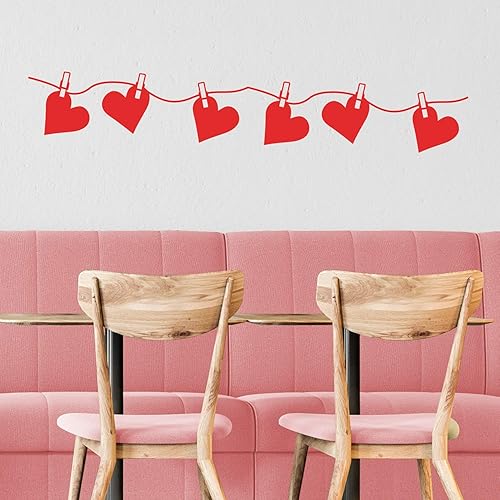 Miniatura 2 de Calcomanía de vinilo para el día de San Valentín, 3 corazones en una cuerda, 10 x 31 pulgadas, decoración de San Valentín para el hogar, sala de
