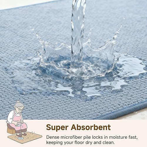 Miniatura 6 de GRANNY SAYS Tapetes de baño azules, de felpilla suave, absorbentes, de 24 x 16 pulgadas, alfombras de baño pequeñas antideslizantes, lavables