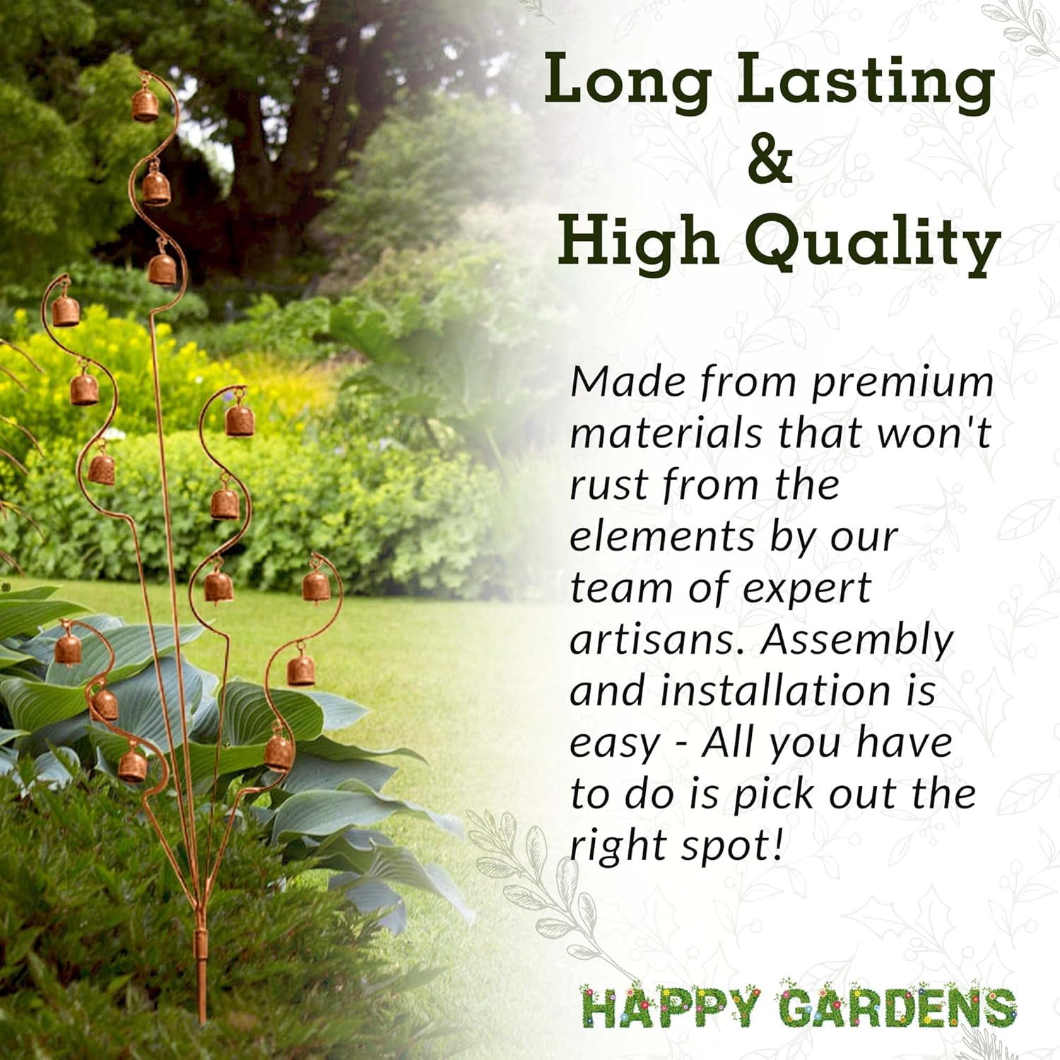 Happy Gardens Decorative Garden Stake | Spiral Tree with Bells [Bronze] | Garden Decor & Yard Art