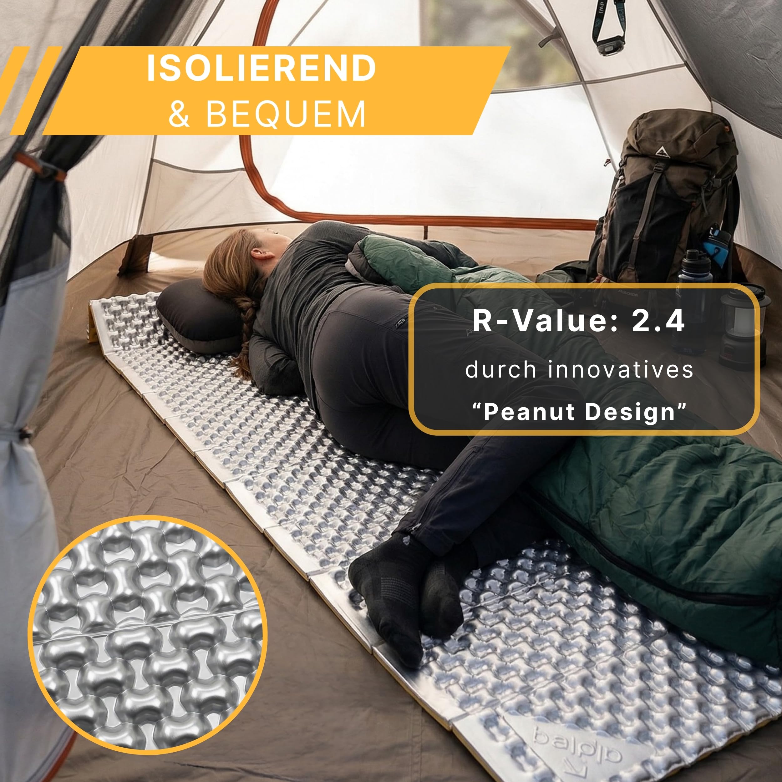 SchlafPlatz Materassino pieghevole – Materasso termico IXPE & materassino per campeggio & escursioni, ultraleggero, impermeabile, isolante, materasso in schiuma per esterni