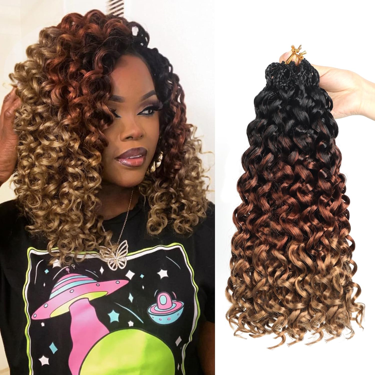 Datanala GoGo Curl Crochet Hair 10Inch Water Wave Crochet Hair 8 Packs Long Beach Curl Crochet Braiding Hair Synthetic Extensions For Women (TBUG, 10inch(8packs))
