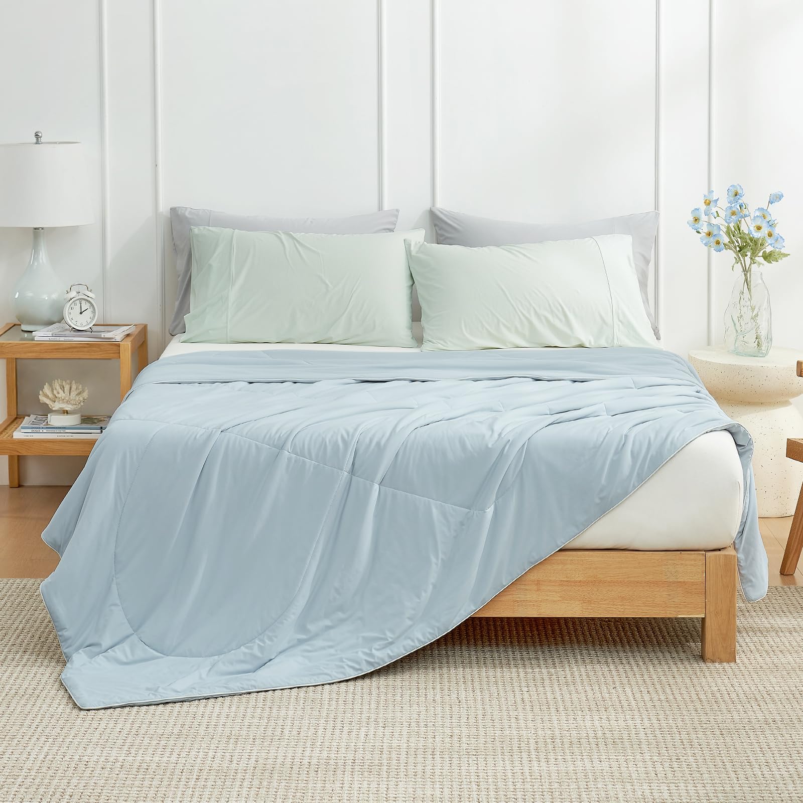 Cozy Bliss Cooling Comforter King XL Size, Cooling Blankets for Hot Sleepers and Night Sweats, Blue Summer Comforter for King XL Bed, Breathable Soft Lightweight Silk Smooth