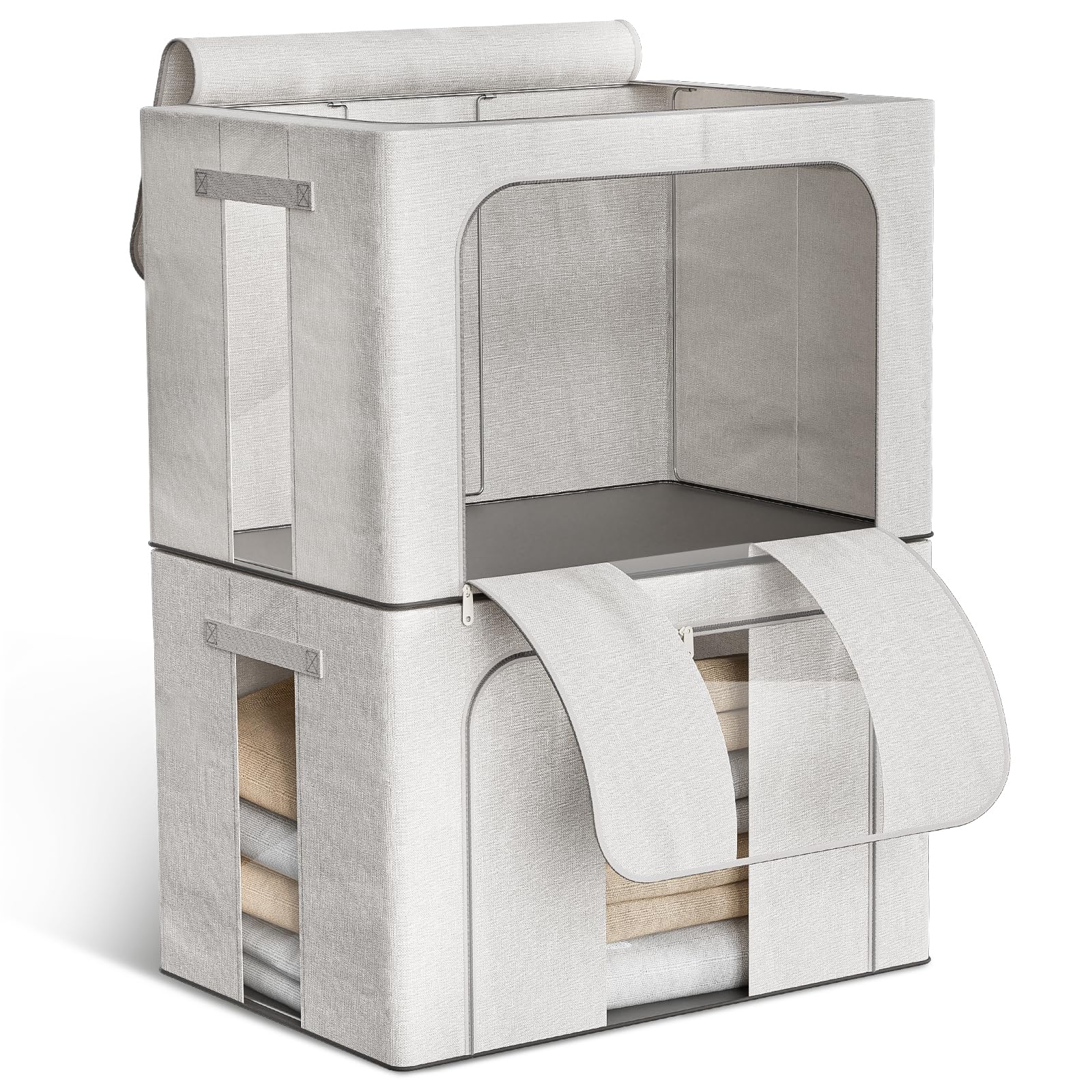 Boic 2 Stück 24L Aufbewahrungstasche Mit Metallrahmen, Feste Kleideraufbewahrung Box, Faltbare Aufbewahrungsbox Aufbewahrungstasche Für Bettdecken Kleiderschrank Organizer Für Kleidung, Bettwäsche