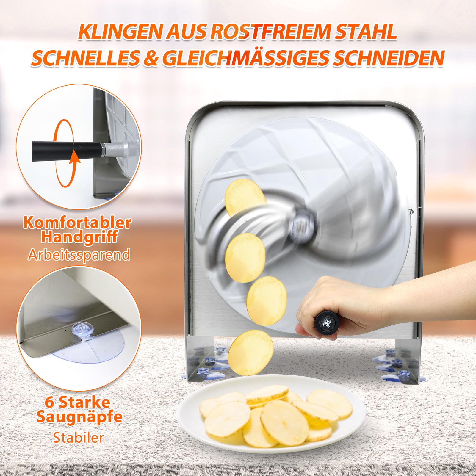 Anatole Gemüseschneider Manuell Gemüsehobel Edelstahl Obstschneider 0-10mm | Einstellbare Dicke, Profi, für Zwiebeln Tomaten Kartoffeln Karotten Zitronen Orangen Chips, für Gastronomie Restaurant Hause