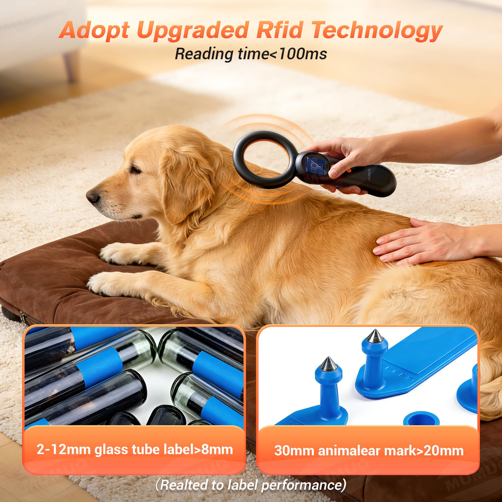 Lecteur de Puce électronique pour Animaux, Compatible FDX-B (ISO11784/85) et EMID – Scanner Puce Chien Chat NAC avec mémoire intégrée pour 500 enregistrements et écran LCD 1,44 Pouce