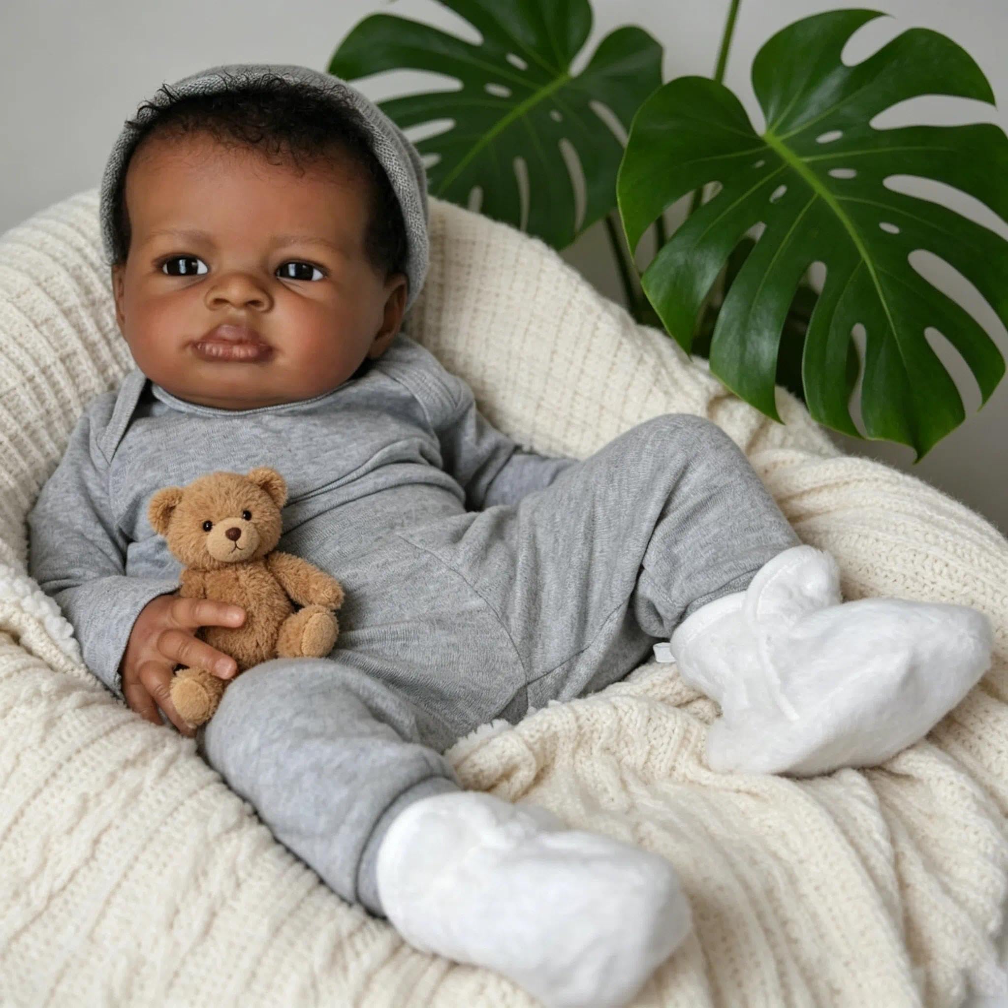 Zero pam Reborn Baby Puppe Schwarze, 50CM Reborn Baby Lebensecht Jungen, Realistische Babypuppen Weichen Körper Anatomisch Korrekt, Reborns Babypuppen Wie Echt Babies Für Kinder 3+