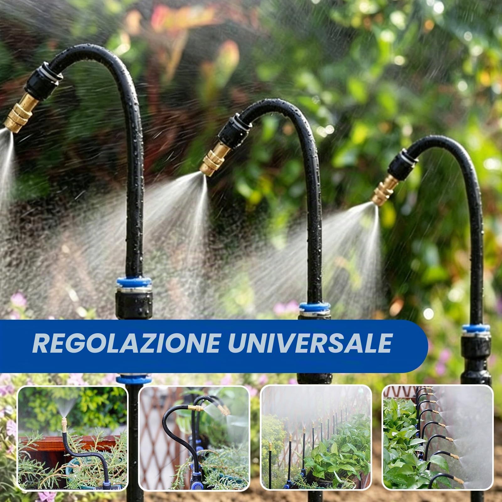 Sistema di irrigazione da giardino, 15 m, sistema di irrigazione automatico a 360°, con ugello a spruzzo regolabile, kit di irrigazione a nebulizzazione, per piante in giardino e balcone, con tasselli