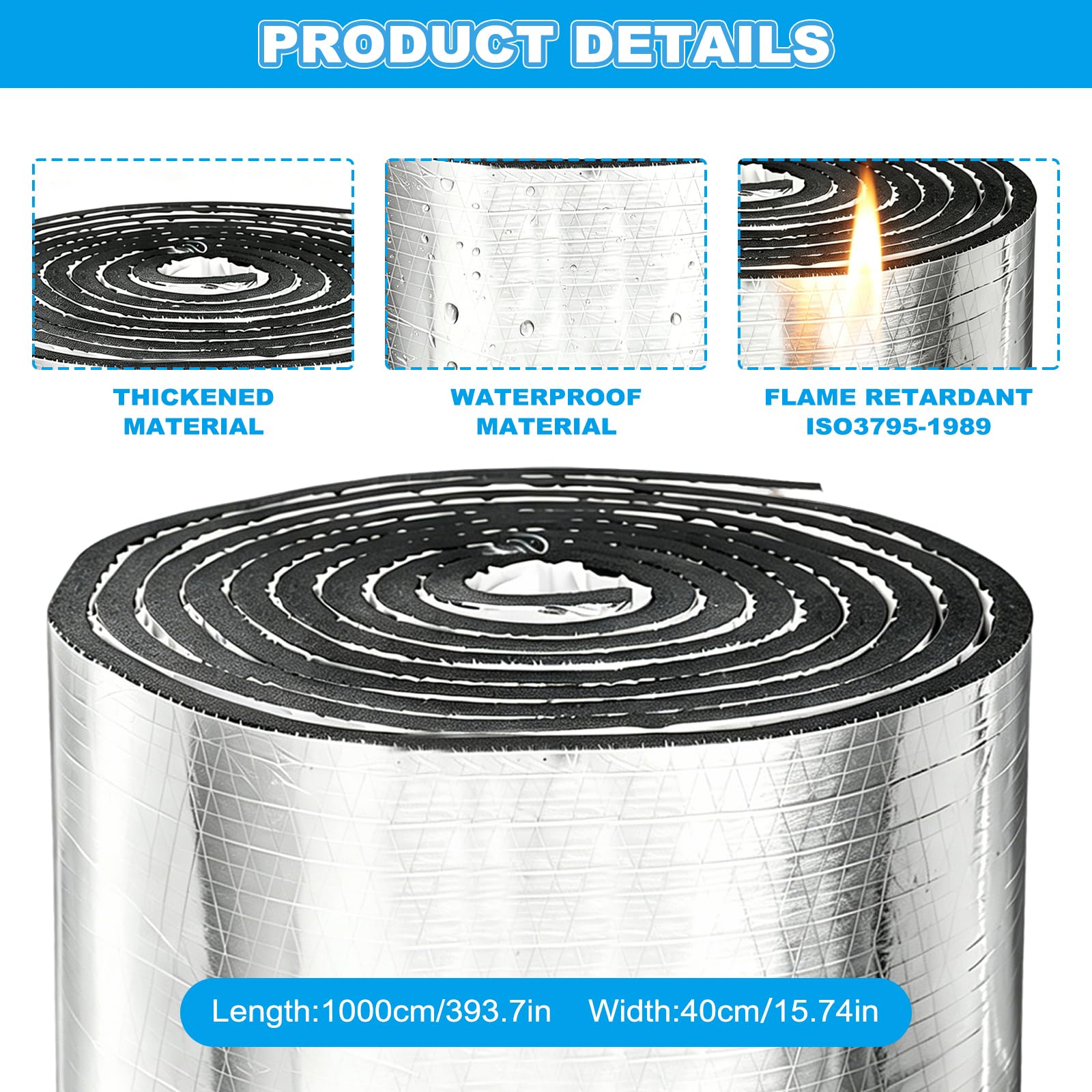 Lámina aislante de espuma reflectante autoadhesiva de 5 mm, 40 cm x 10 m, rollo de lámina de aluminio para ático, puerta de garaje, suelo radiante, caravana y barrera térmica
