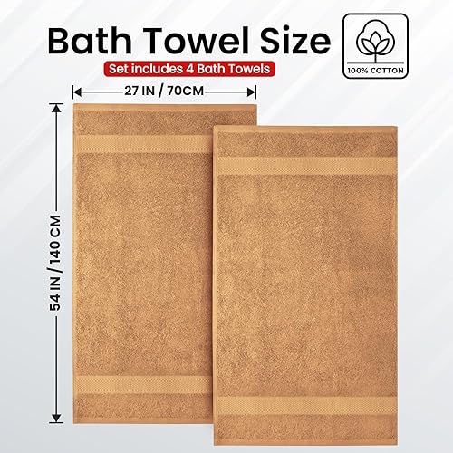 Miniatura 118 de Infinitee Xclusives Juego de 4 toallas de baño blancas de alta calidad para baño (27 x 54 pulgadas), toallas de baño 100% algodón hilado en anillo