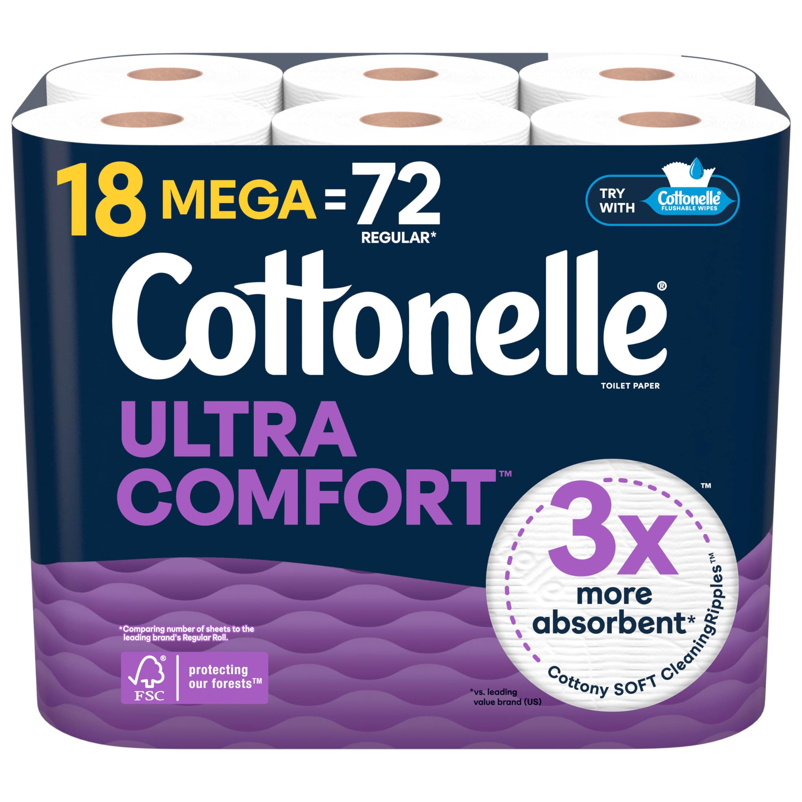 Cottonelle Ultra Comfort Toilet Paper 18 Mega Rolls (18 Mega Rolls = 72 Regular Rolls) 244 Sheets per Roll Packaging May Vary