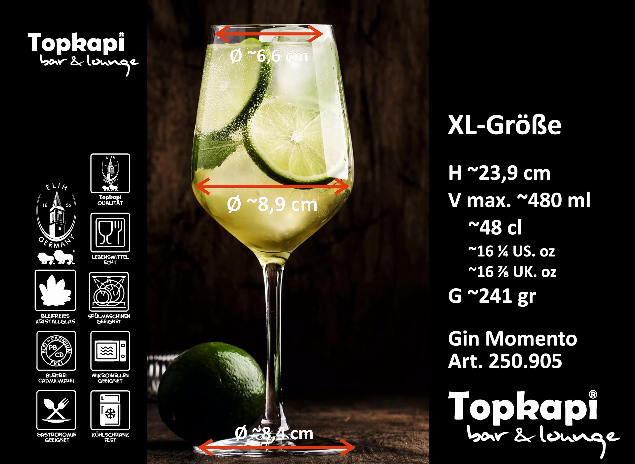 Topkapi 250.905 Gin Momento Lot de 6 Verres à gin Tonic Ballon de la série Bar & Lounge 630 ML XL