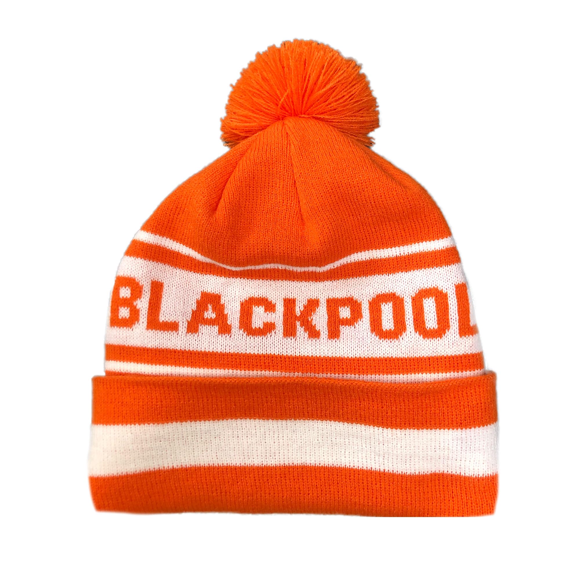 Beyond Happy Blackpool Orange and White Ski Bobble Hat - Stylish Winter Beanie for Fans of The Seasiders - Ultimate Football Supporters Hat for Comfort and Warmth