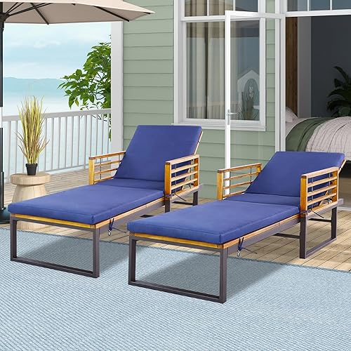Miniatura 9 de Tangkula Silla de madera de acacia para patio, tumbona reclinable resistente para exteriores con respaldo ajustable de 4 niveles, cojín acolchado de