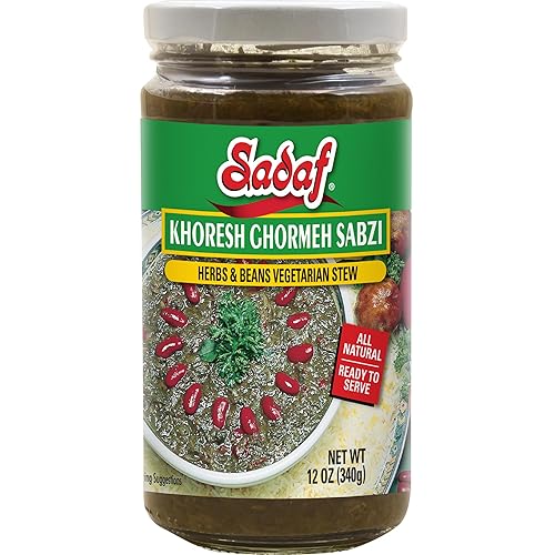 Sadaf Khoresh Ghormeh Sabzi - Listo para comer Khoresh Sabzi con especias, hierbas y frijoles - Comida persa en un frasco - Mezcla de comida iraní