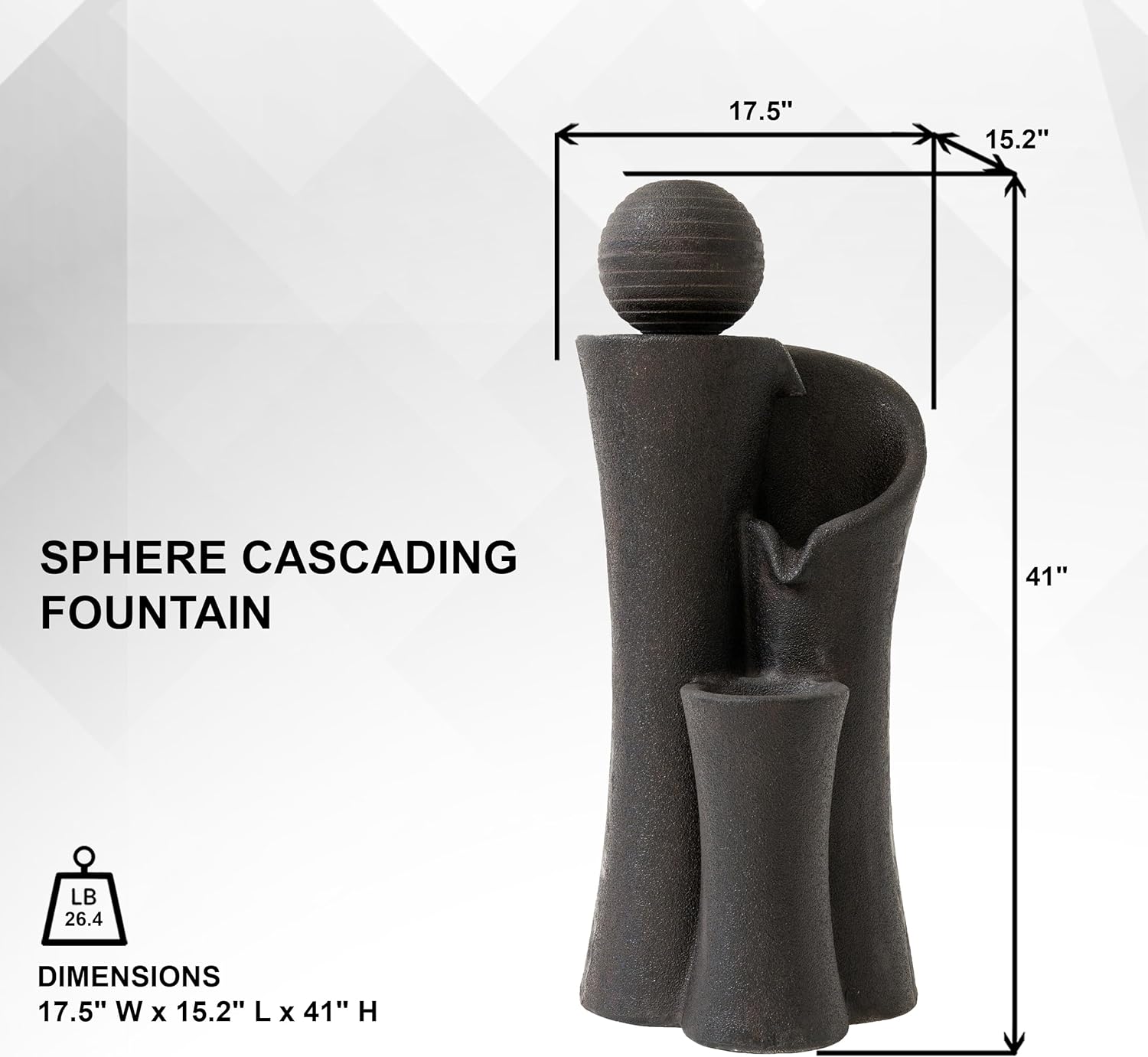 Xbrand 41" Modern Sphere Curve Cascading Fountain, Resin