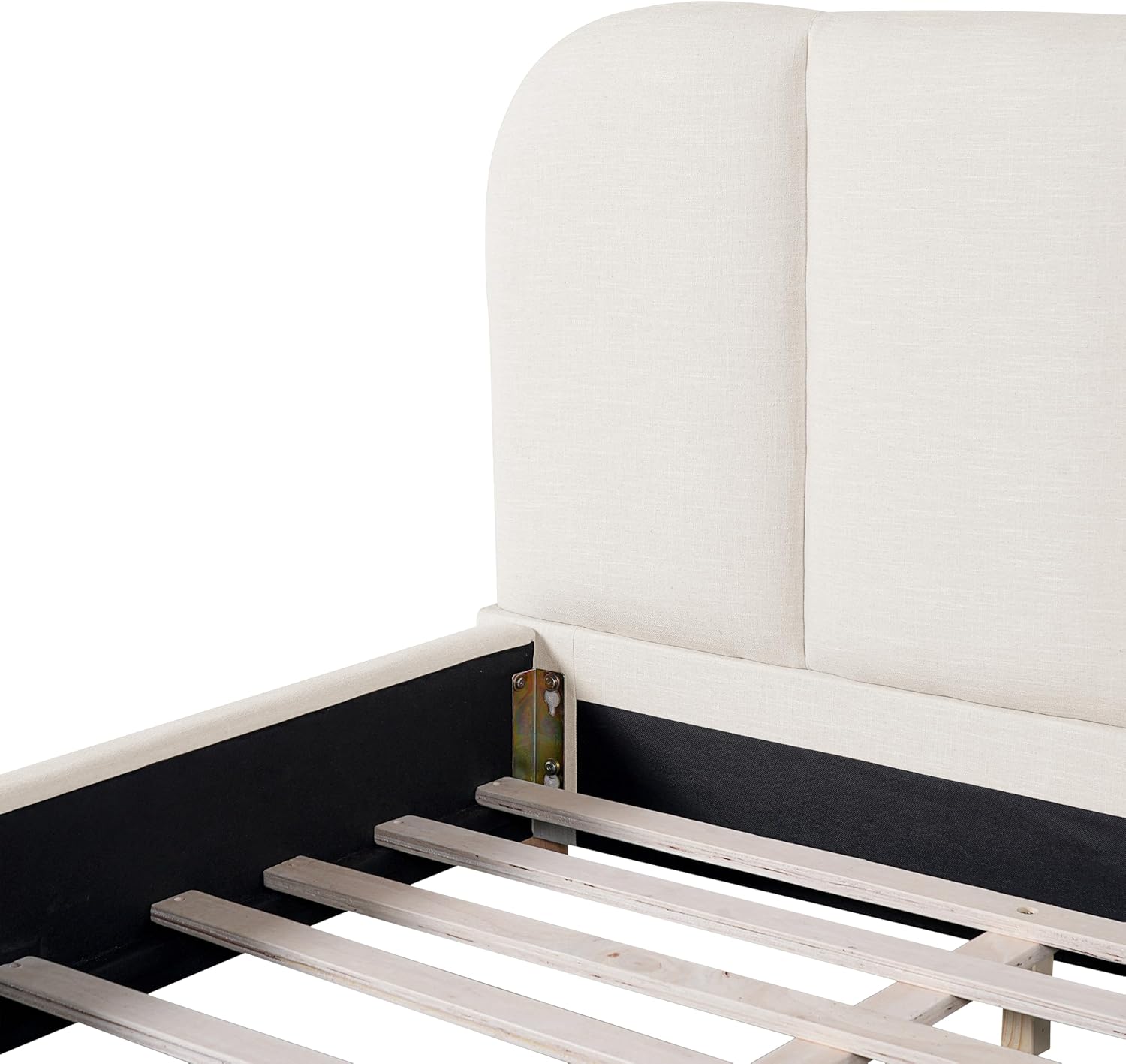 Merax King Size Linen Fabric Upholstered Bed Frame with Curved Design Headboard, Modern Elegant Platform Bed with Thick Foam Padding & Solid Wood Legs, Embedded Design, Easy Assembly, Beige