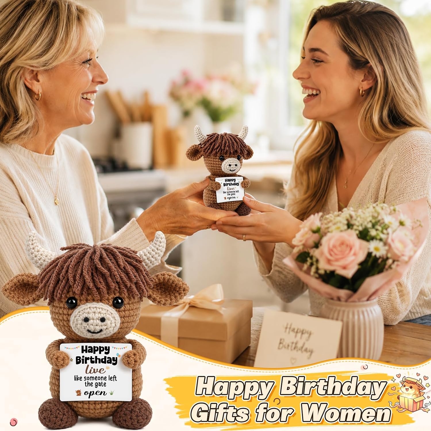 Xinezaa Mini Birthday for Women Men, Cute Highland Cow Birthday Decorations