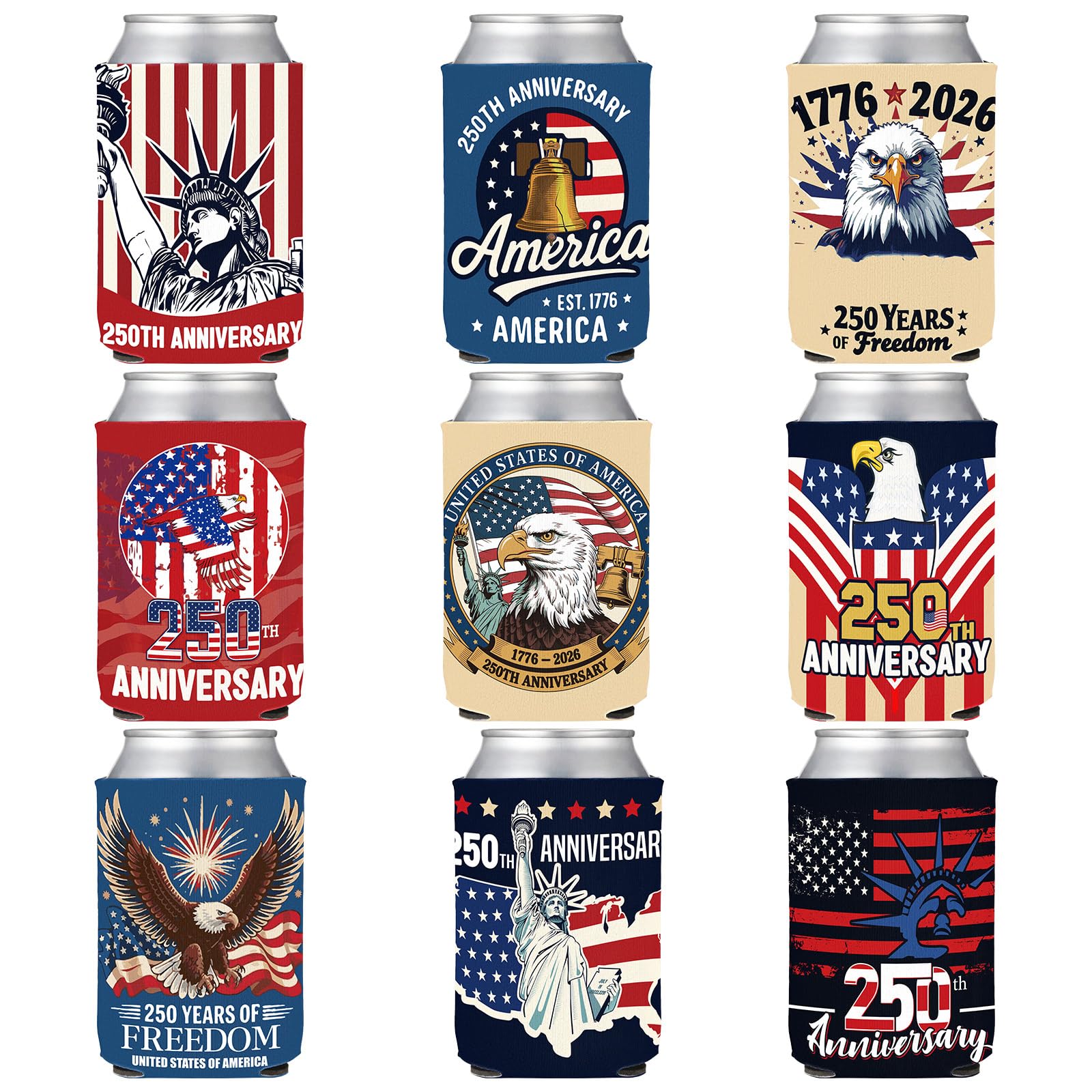 Boissons patriotiques américaines fraîches au barbecue avec le manchon isotherme pour le 4 juillet