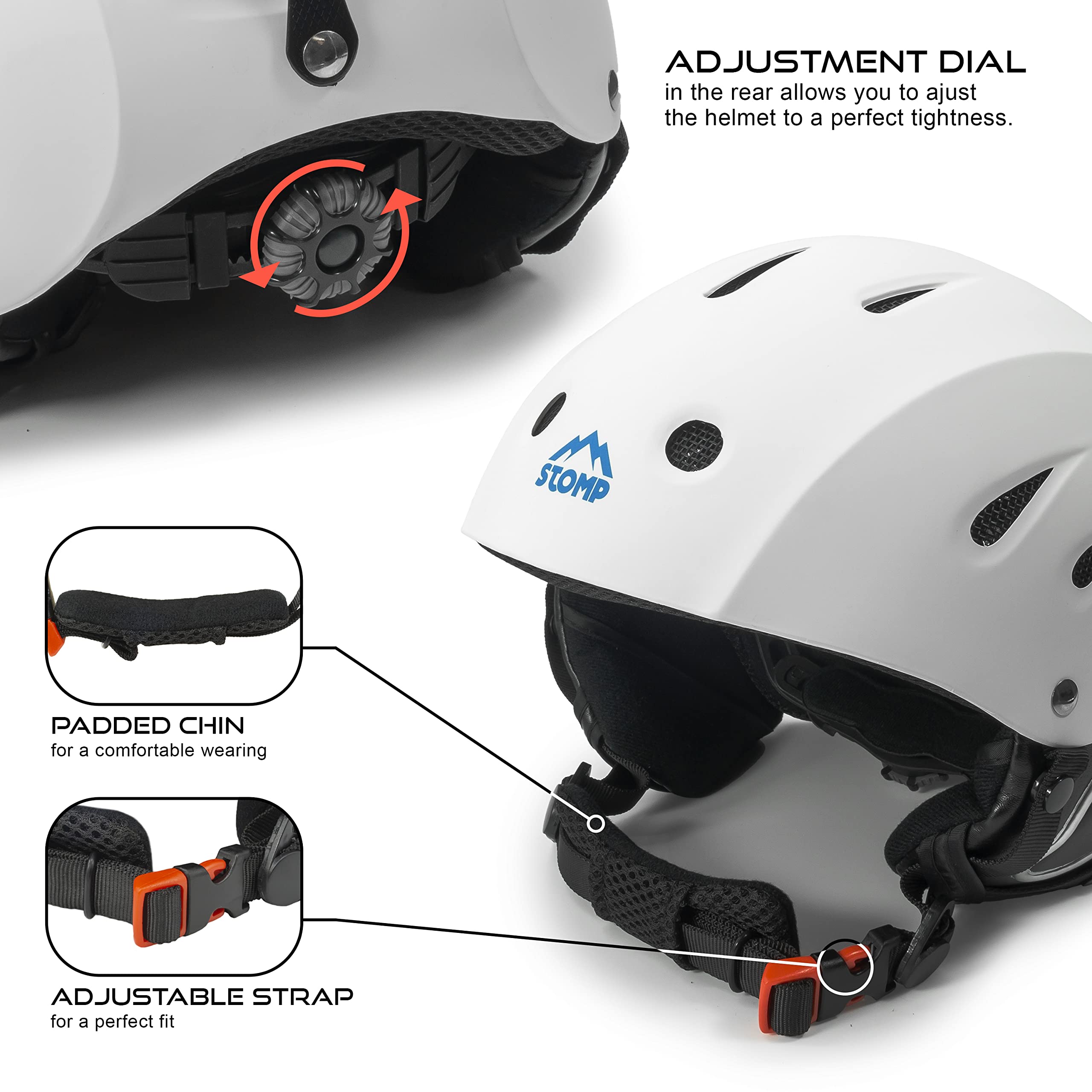 Stomp Kask narciarski i snowboardowy do sportów śnieżnych z wbudowaną kieszenią w nausznikach do bezprzewodowych słuchawek typu drop-in