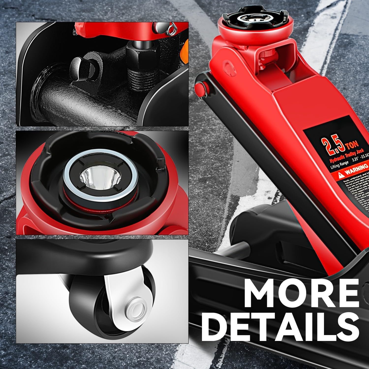 Auto Dynasty 2.5 Ton Low Profile Floor Jack, Heavy Duty Steel Hydraulic Car Jack with Single Pistons Quick Lift Pump, Hydraulic Racing Floor Jack, Lifting Range 3.35" to 15", Red