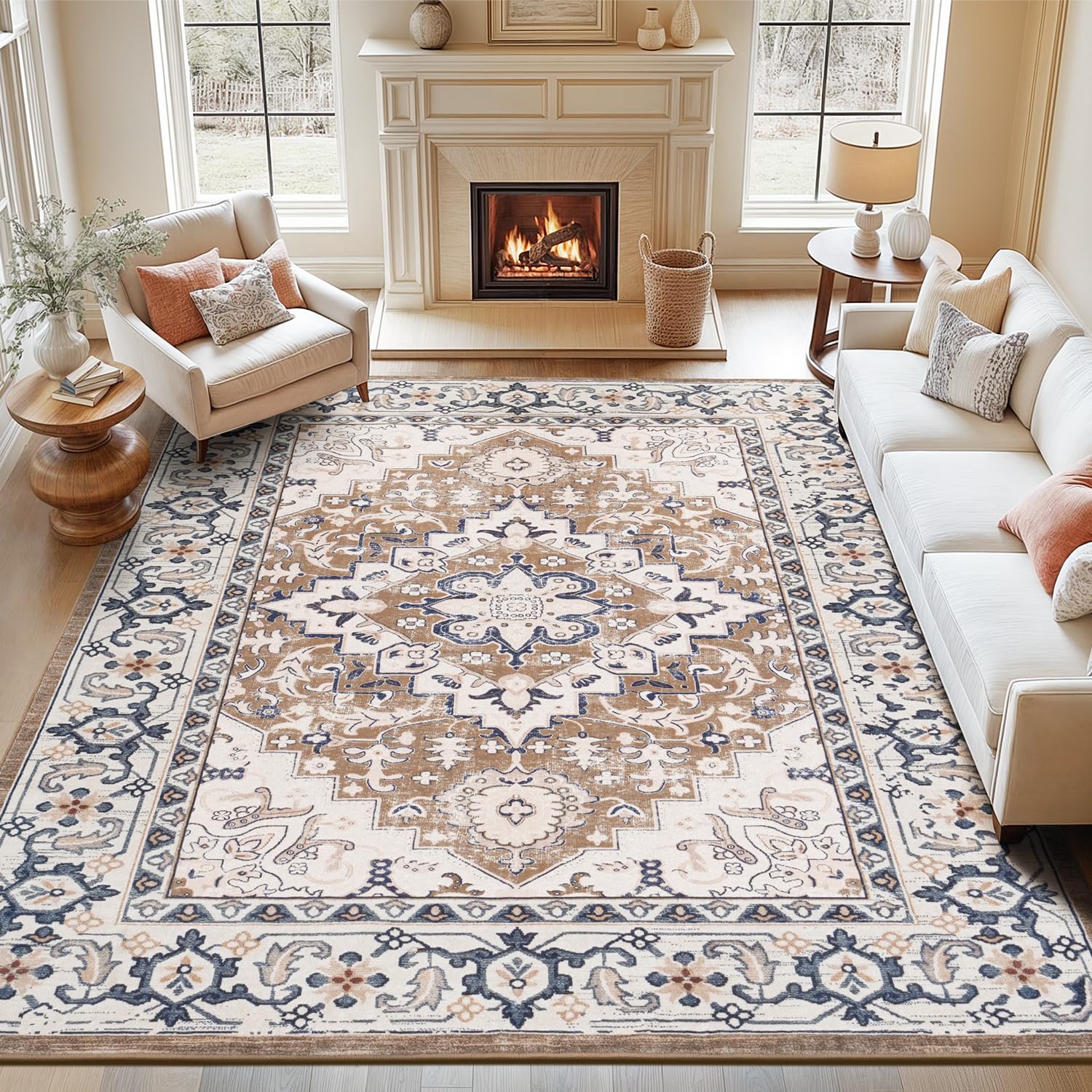 Lofus 9x12 Area Rugs for Living Room, Washable Area Rug, Rugs for Bedroom, Kitchen, Vintage Boho Carpet, Soft Non-Slip, Low Pile Large Area Rug for