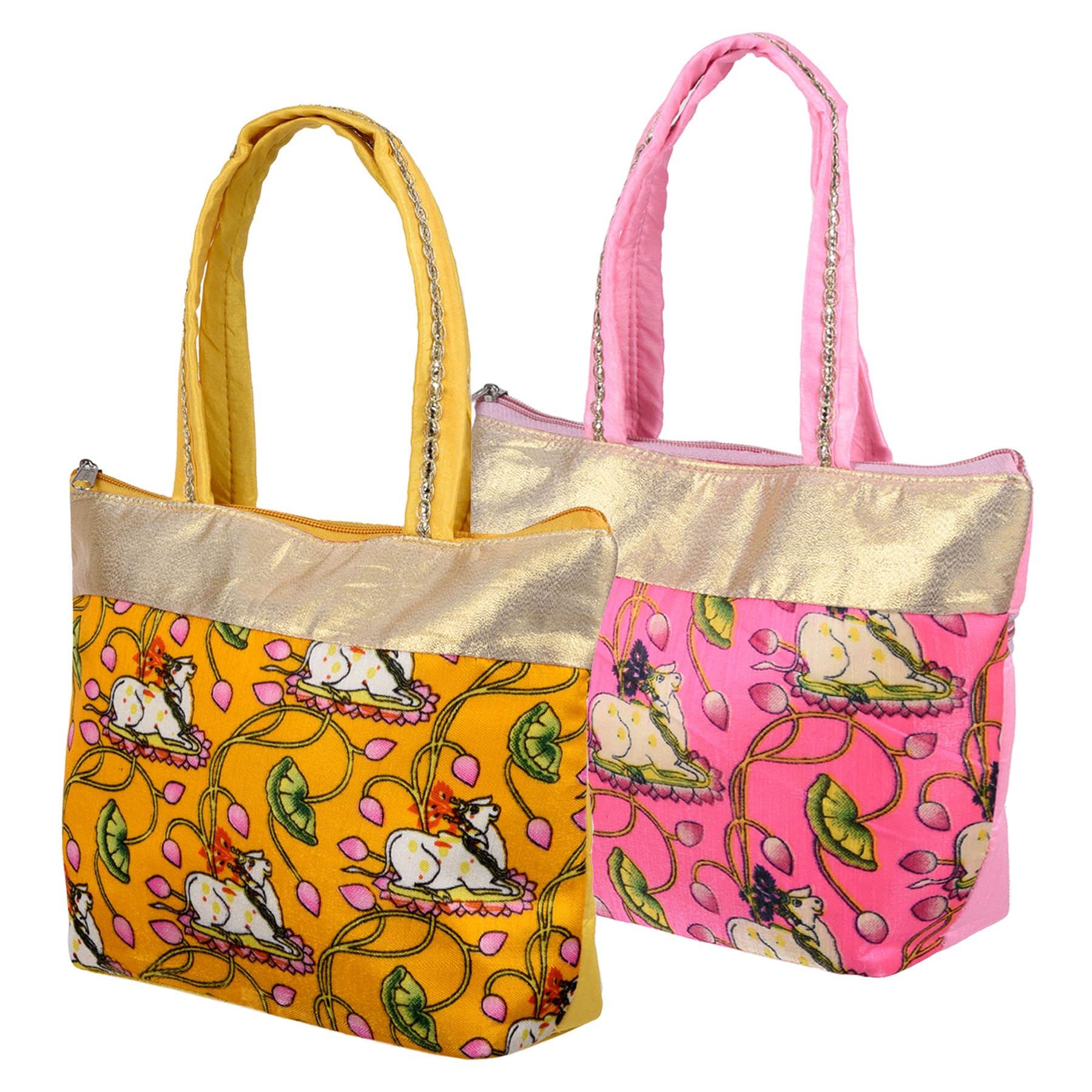 Hand Purse | Traditional Mini Hand-Bag | Silk Wallet Hand Bag | Woman Tote Gifts Hand-Bags Pack of 2 | Multi-image-41