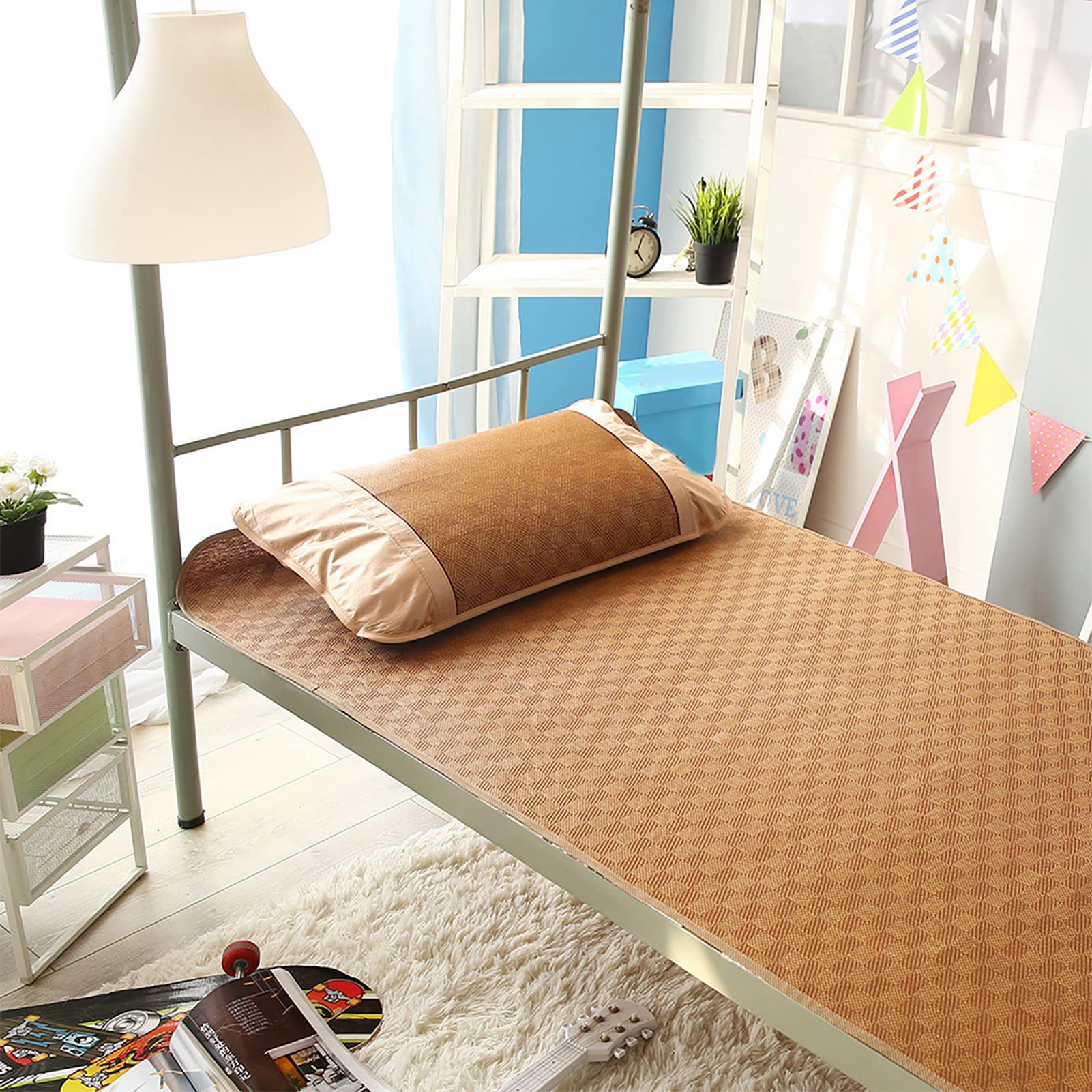 Qcwwy Rattan-Bambusmatte, Bambus-Bettlaken, Rattan-Matte für Bett mit Superelastischem, Festem Band, Umweltfreundlich, Ungiftig, für den Sommer Kühl, Faltbar Ai衍生词:-Bambusmatte, Bambus-Bettlaken,