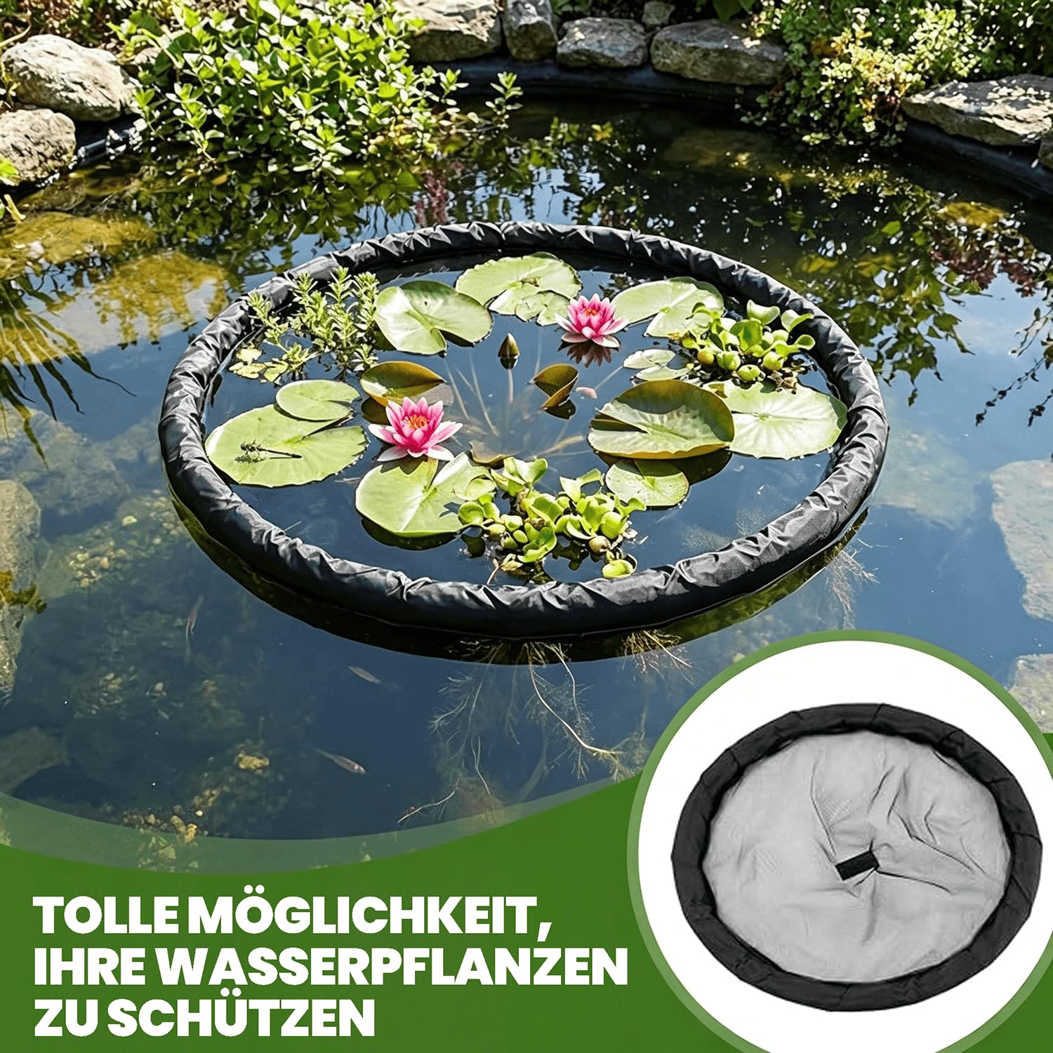 seedman 2 Stück Runde Schwimmende Pflanzinsel,Schwimminsel Teich,Pflanzinsel Teich,Feinmaschiger,Hydroponischer Teichpflanzer für Gartenteiche, Teichzubehör zur Wasserreinigung & Dekoration (80CM)