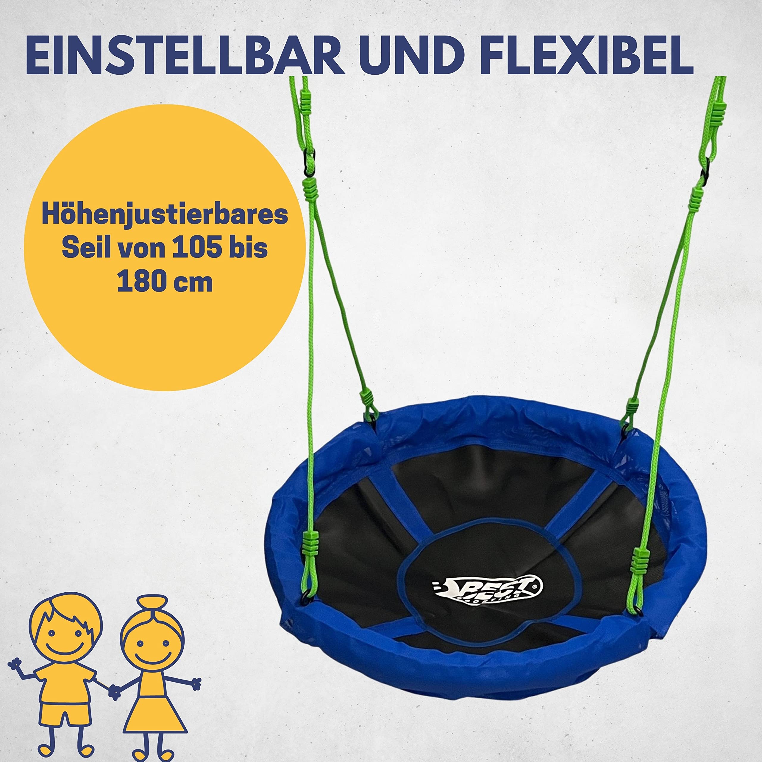 Best Sporting Nestschaukel I Gartenschaukel Ø 60, 80, 90, 100 oder 110 cm I Bis 150 kg belastbar I Höhenverstellbar 105-180cm I Nestschaukel Outdoor I Gartenschaukel Kinder (Ø 60)