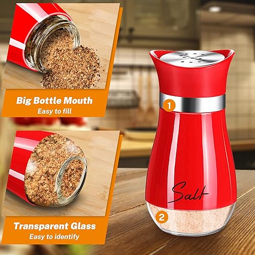 Miniatura 3 de Juego de saleros y pimenteros de 4 onzas con parte inferior de vidrio con tapa de acero inoxidable para mesa de cocina, caravana, campamento,