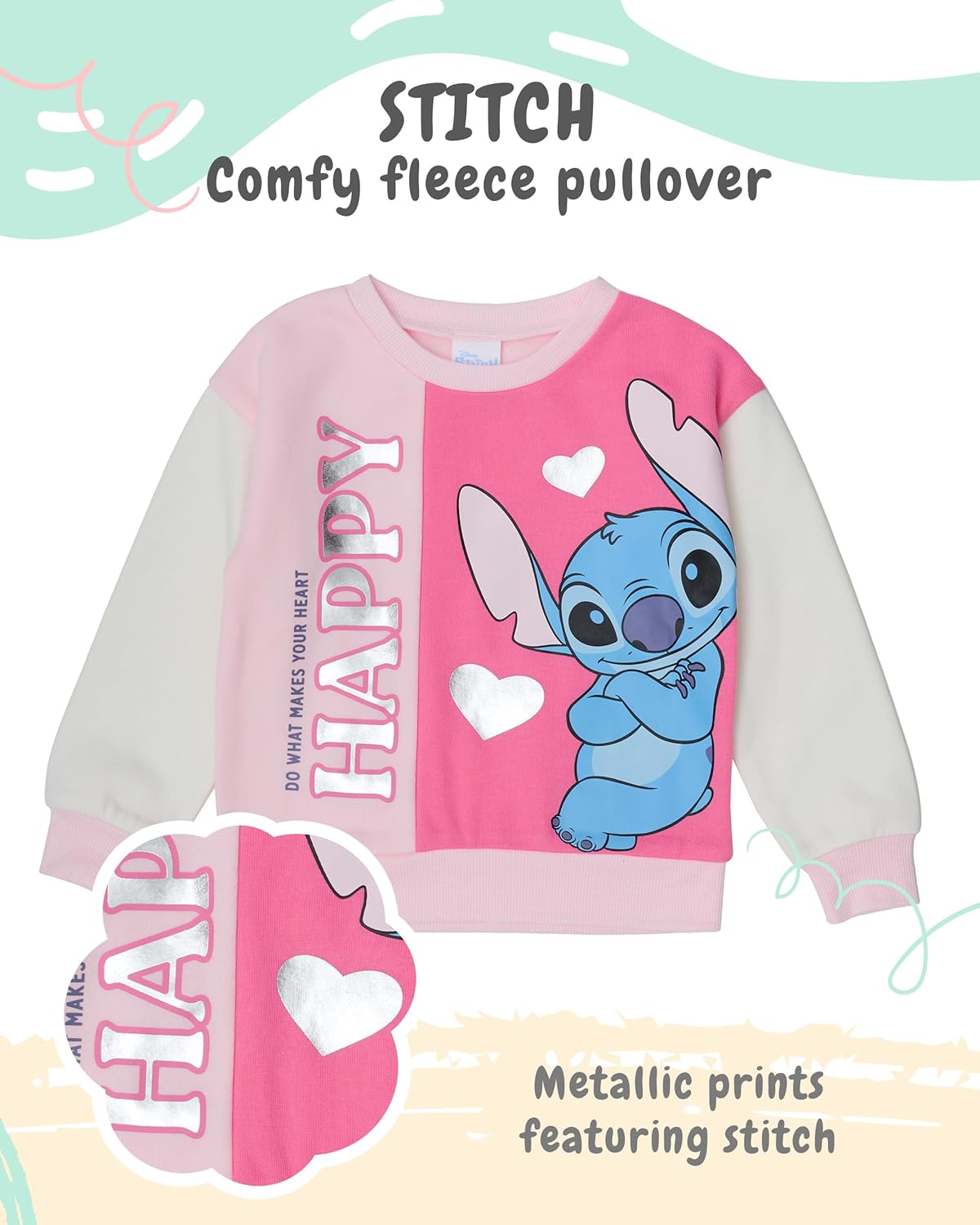 DISNEY Stitch Girls’ Fleece Sweatshirt and Legging Set with Heart Print, 2-Piece Outfit - Image 2