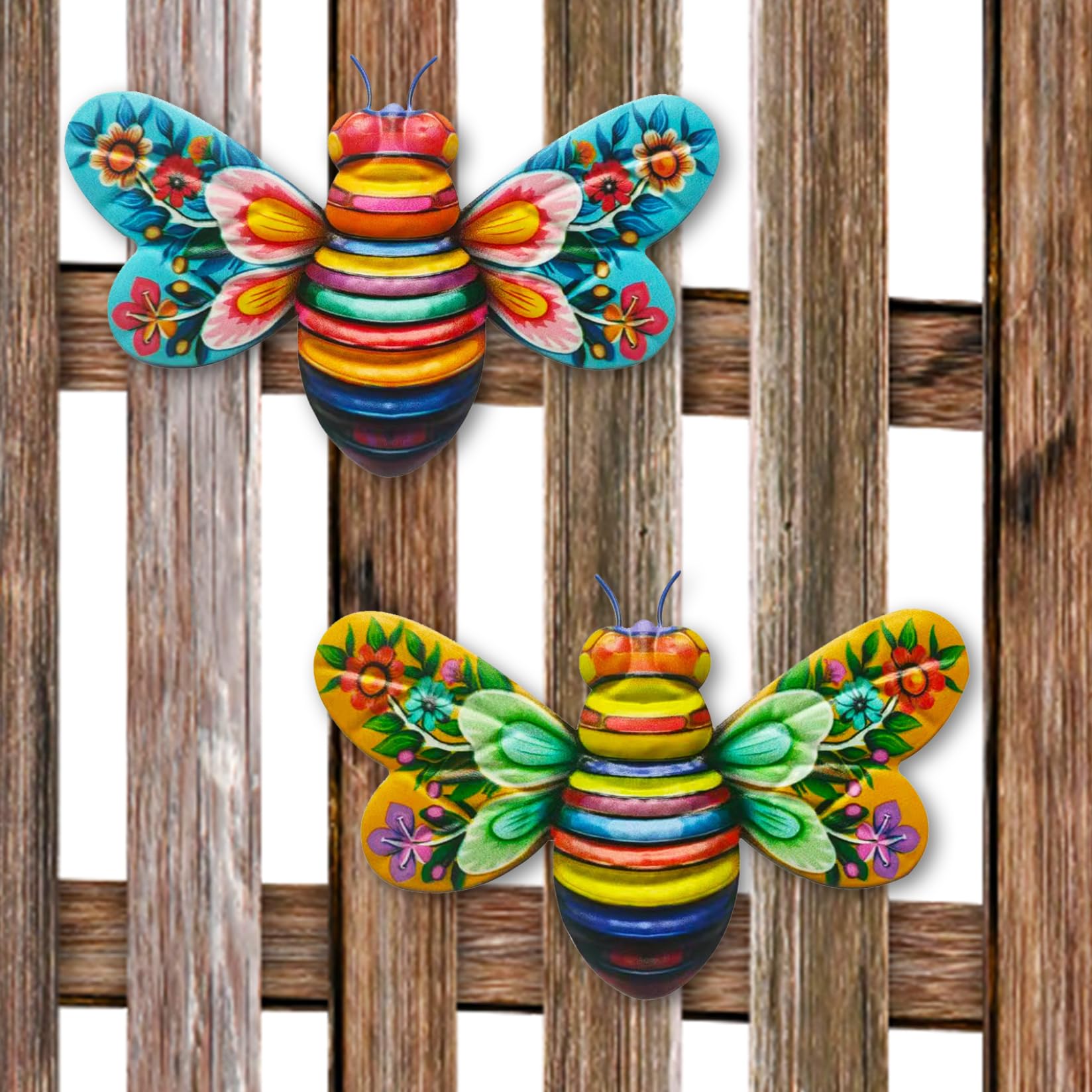 Takingup 2Pcs Bee Wall Decor, 5X7.5 Inch Metal Bee Wall Decor Colorful Garden Art Sculpture For Indoor Outdoor