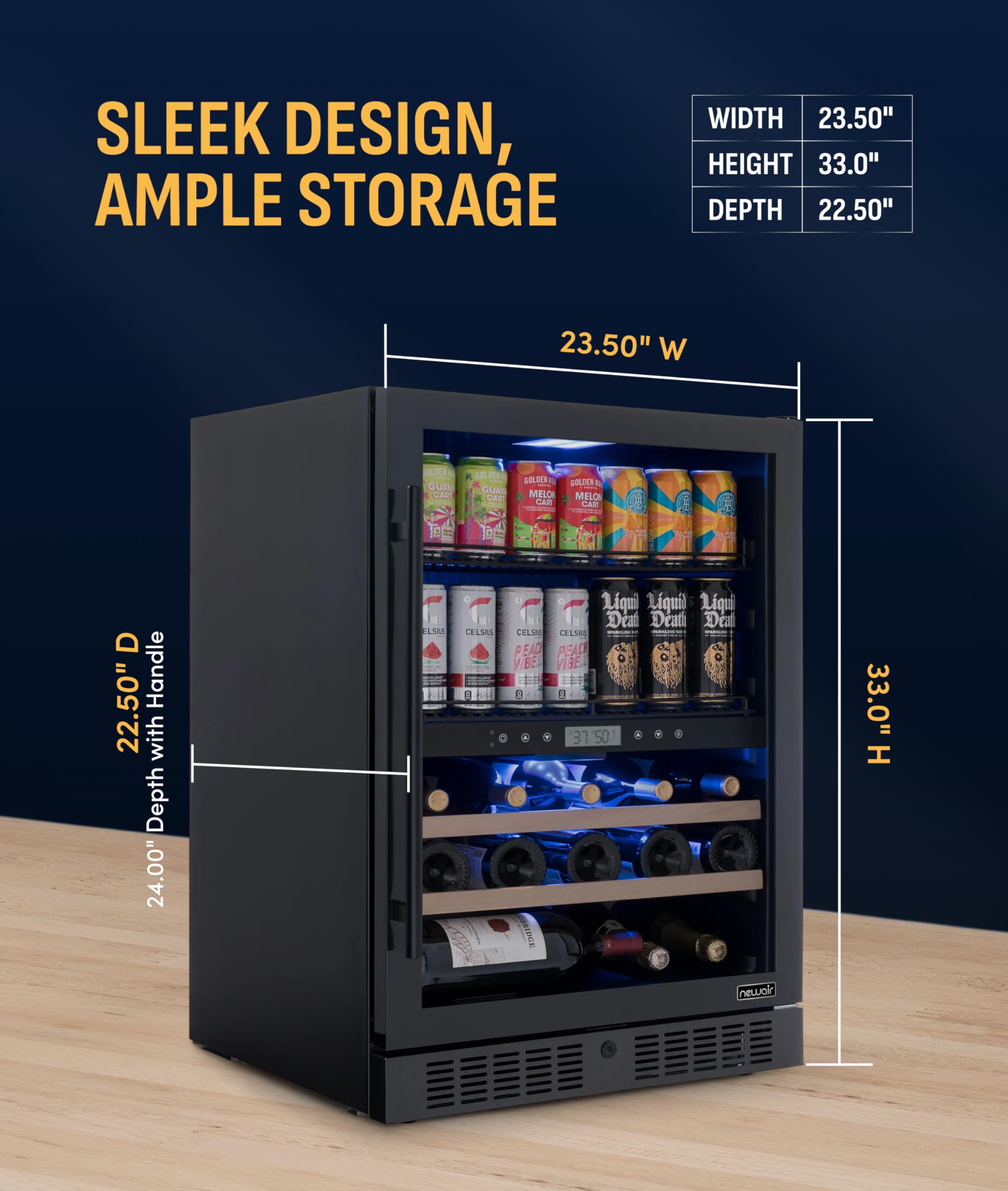 NewAir 24" Dual Zone Beverage Refrigerator & Wine Cooler For 24 Bottles & 100 Cans | Freestanding Or Built-In Under Counter Mini Fridge For Beer, Wine And Soda | Stainless Steel on Fridge.com - View 4