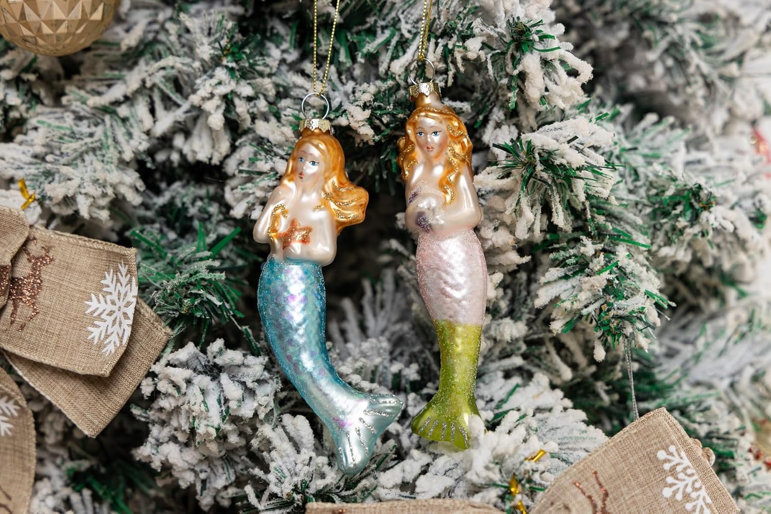2 Count Glass Mermaid Christmas Ornament, Blown Glass Mermaid Ornaments for Christmas Tree - Image 5