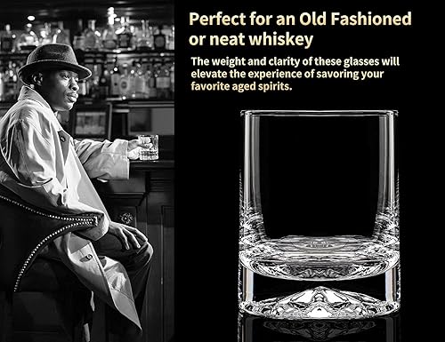 Miniatura 9 de JBHO Cóctel doble de cristal soplado a mano, vasos de whisky sólidos, vasos de rocas, vasos de bola baja, 12 onzas, juego de 2 unidades, tamaño